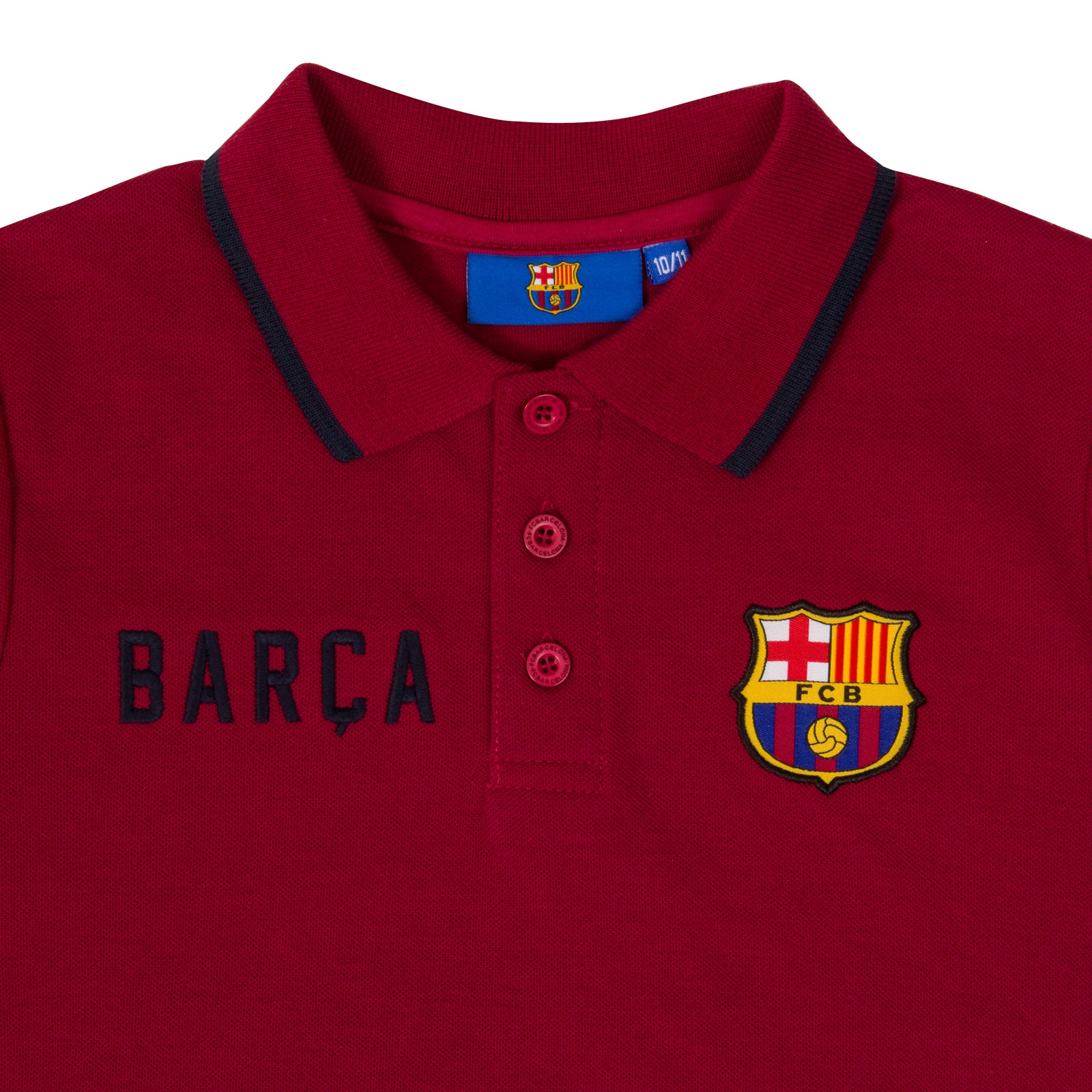 FC Barcelona kids polo shirt in red with FCB logo and 3D Barca text to chest