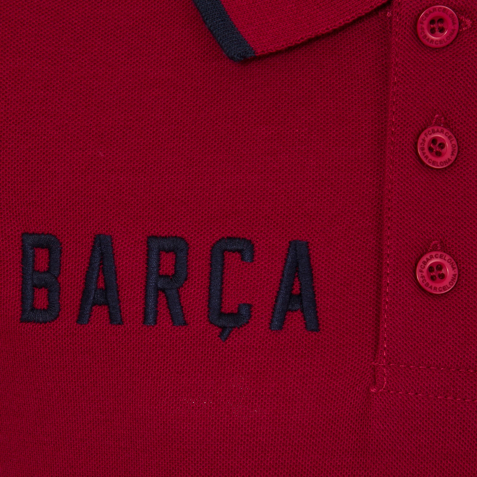 FC Barcelona kids polo shirt in red with FCB logo and 3D Barca text to chest