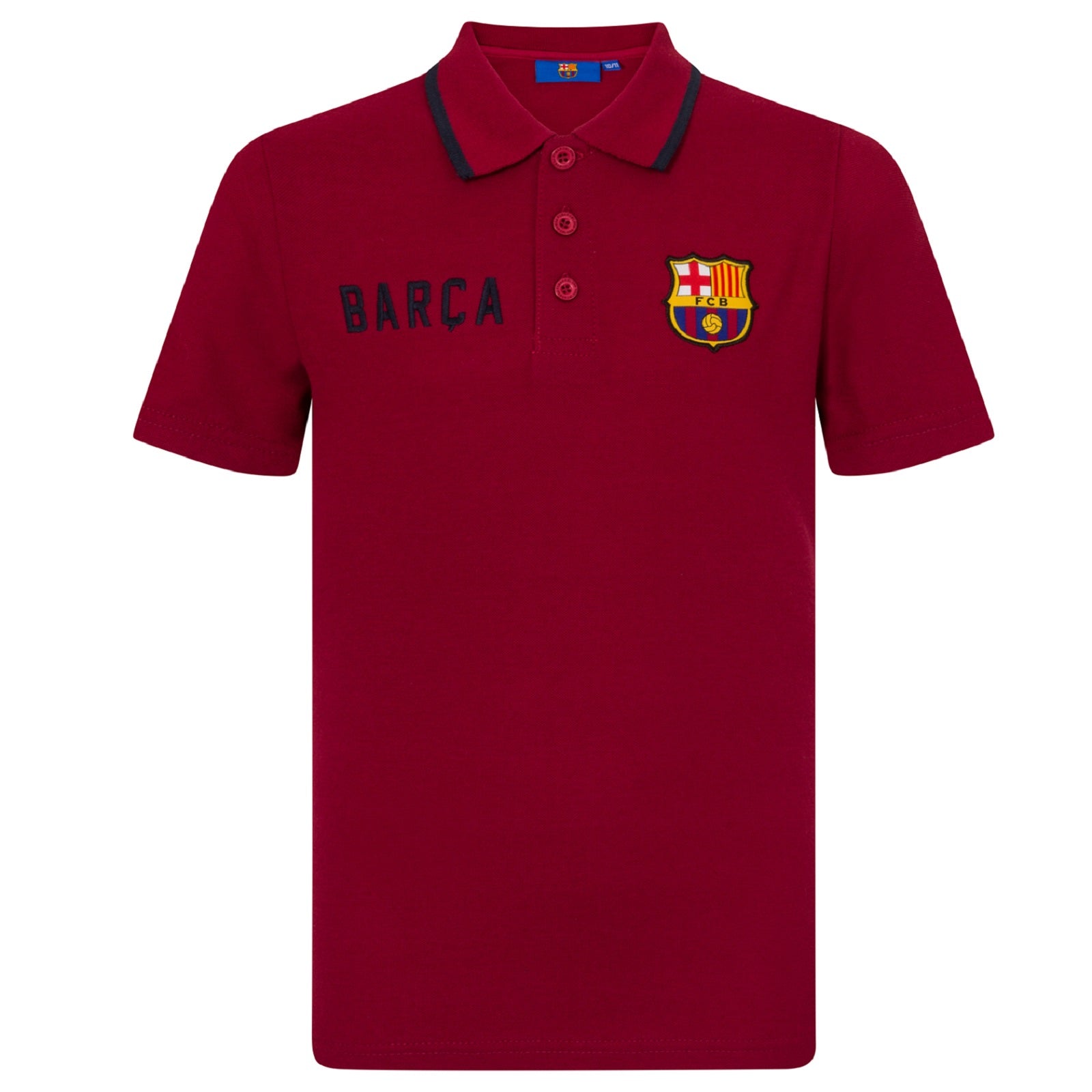 FC Barcelona kids polo shirt in red with FCB logo and 3D Barca text to chest