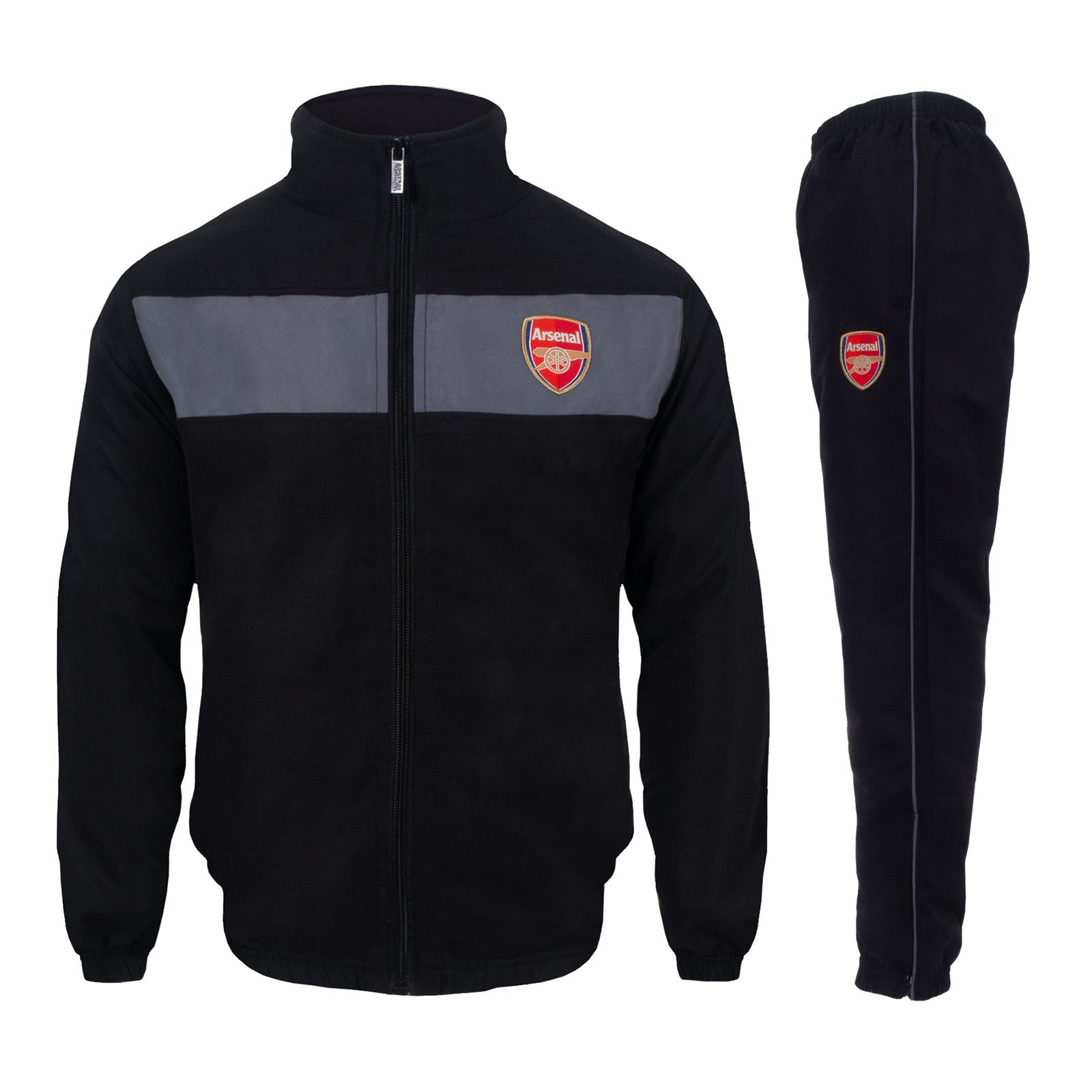 Arsenal kids tracksuit in black with club crest to chest and left thigh
