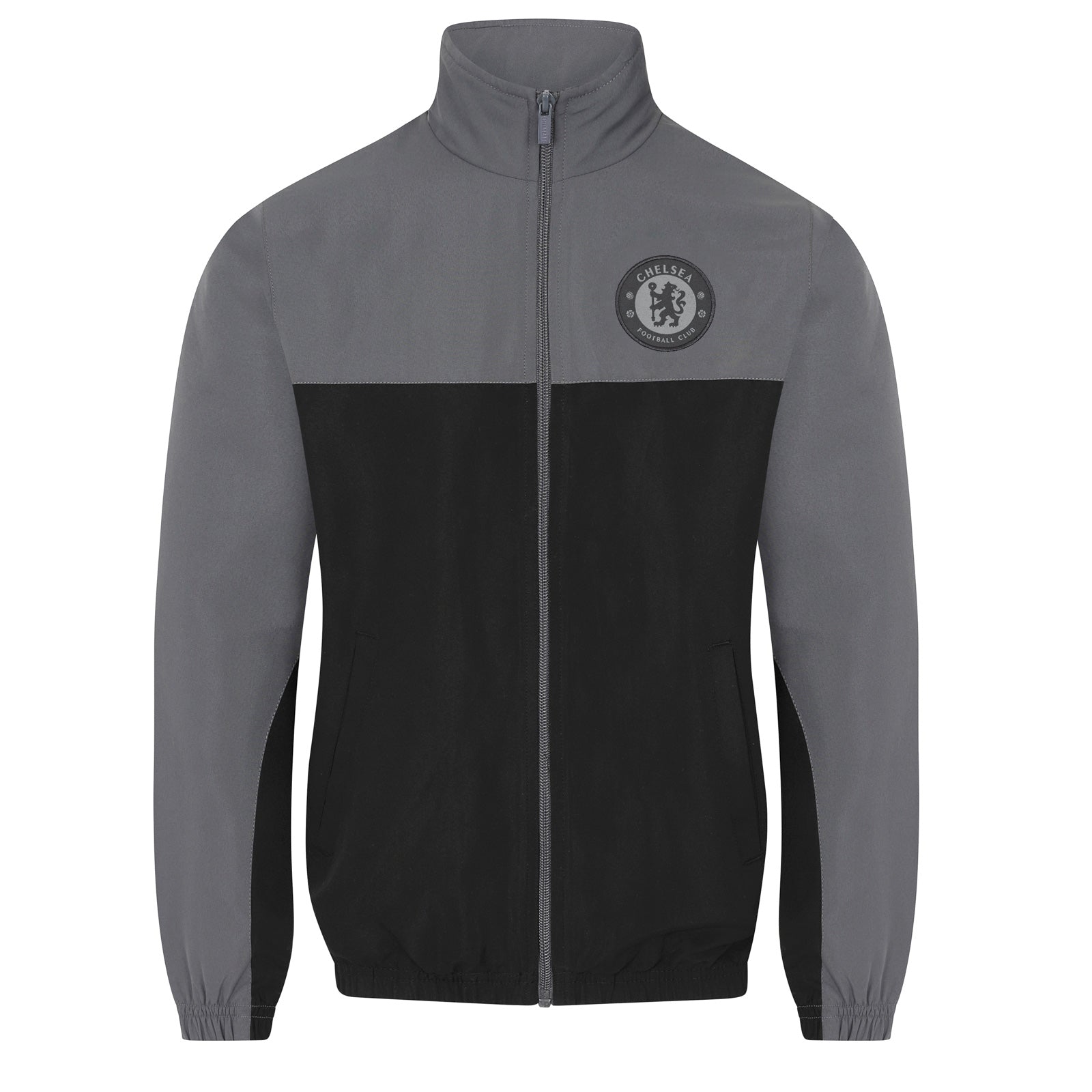 Chelsea adults tracksuit in grey with club crest to chest and left thigh