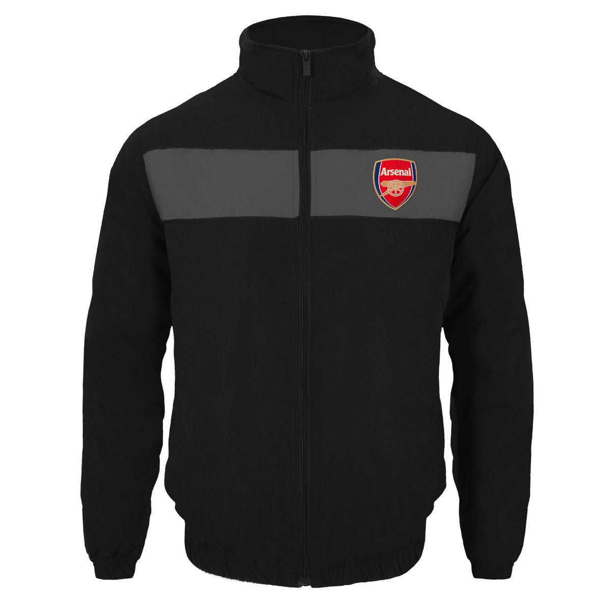 Arsenal adults tracksuit in black & grey with club crest to chest and left thigh