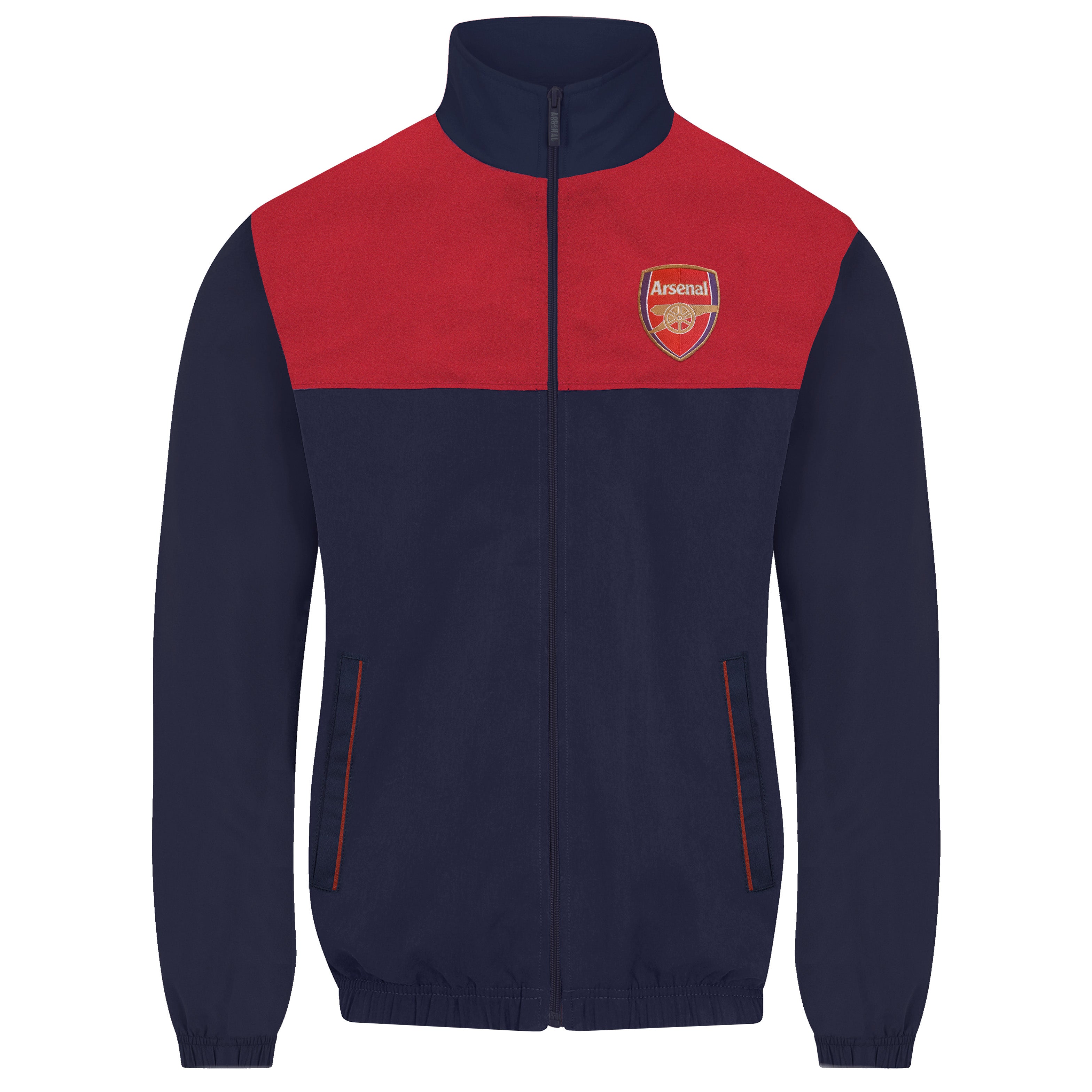 Arsenal adults tracksuit in navy blue & red with club crest to chest and left thigh