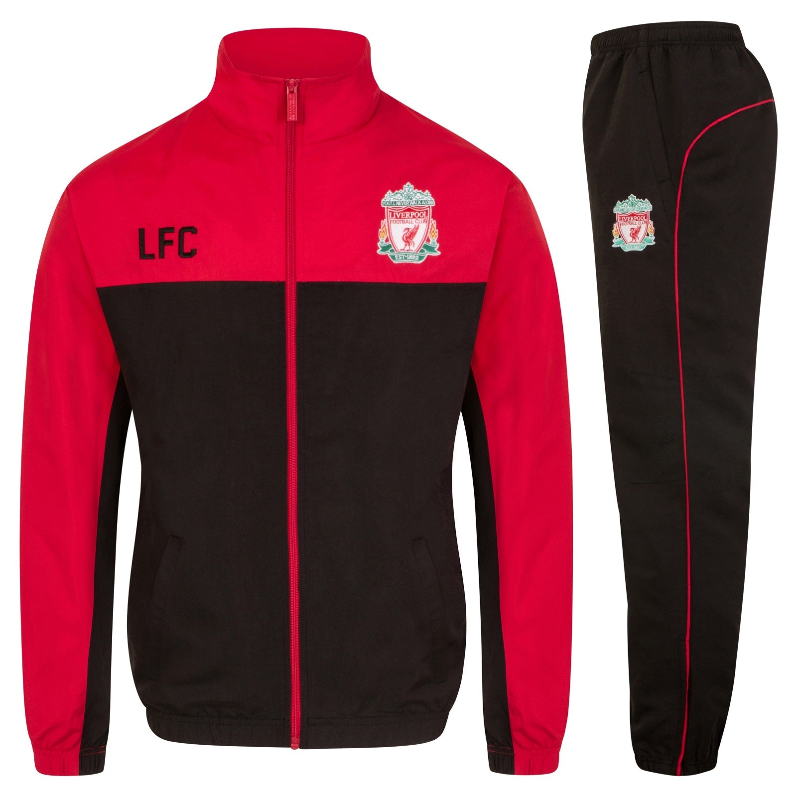 Liverpool adults tracksuit in red with club crest to chest and left thigh