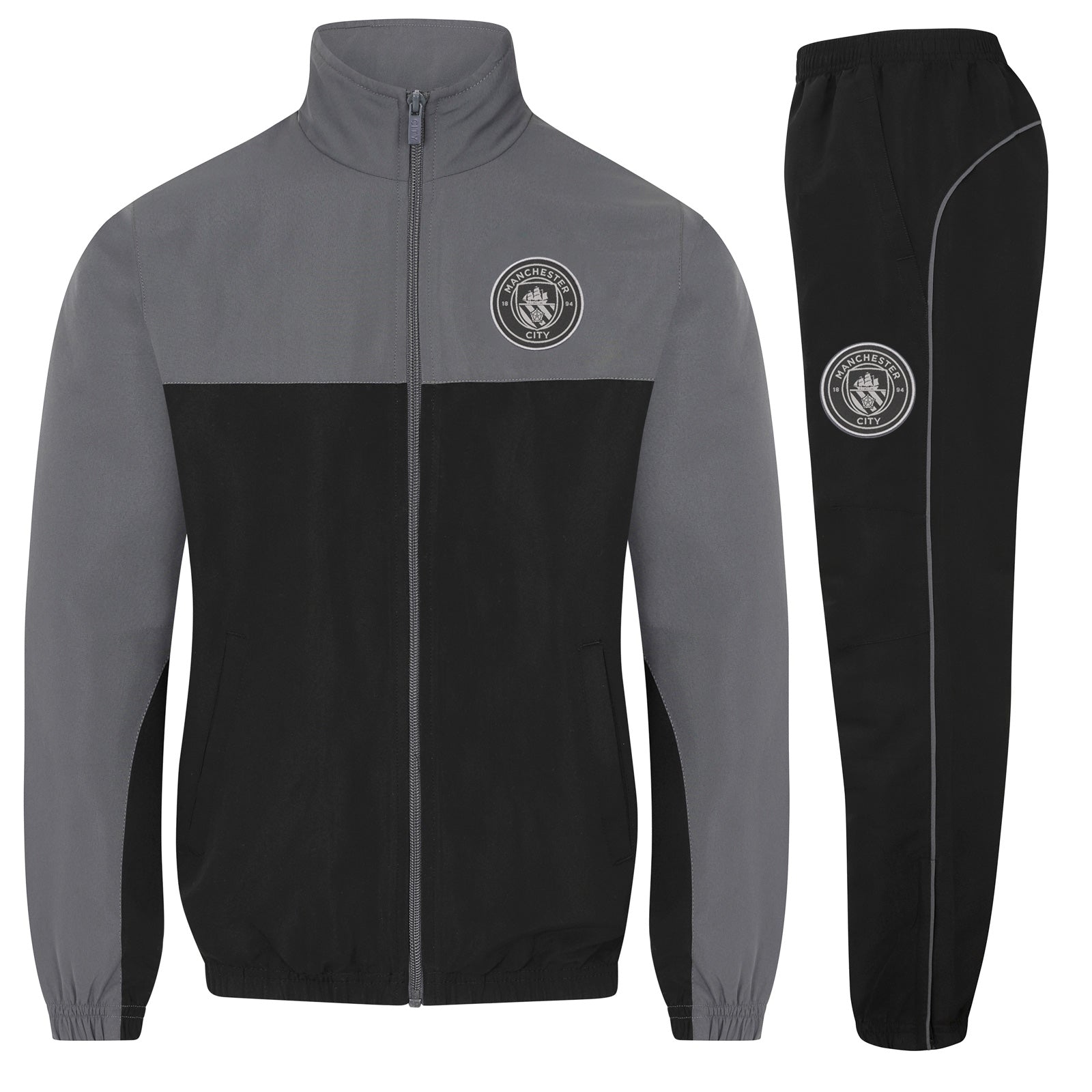 Man City adults tracksuit in grey with club crest to chest and left thigh