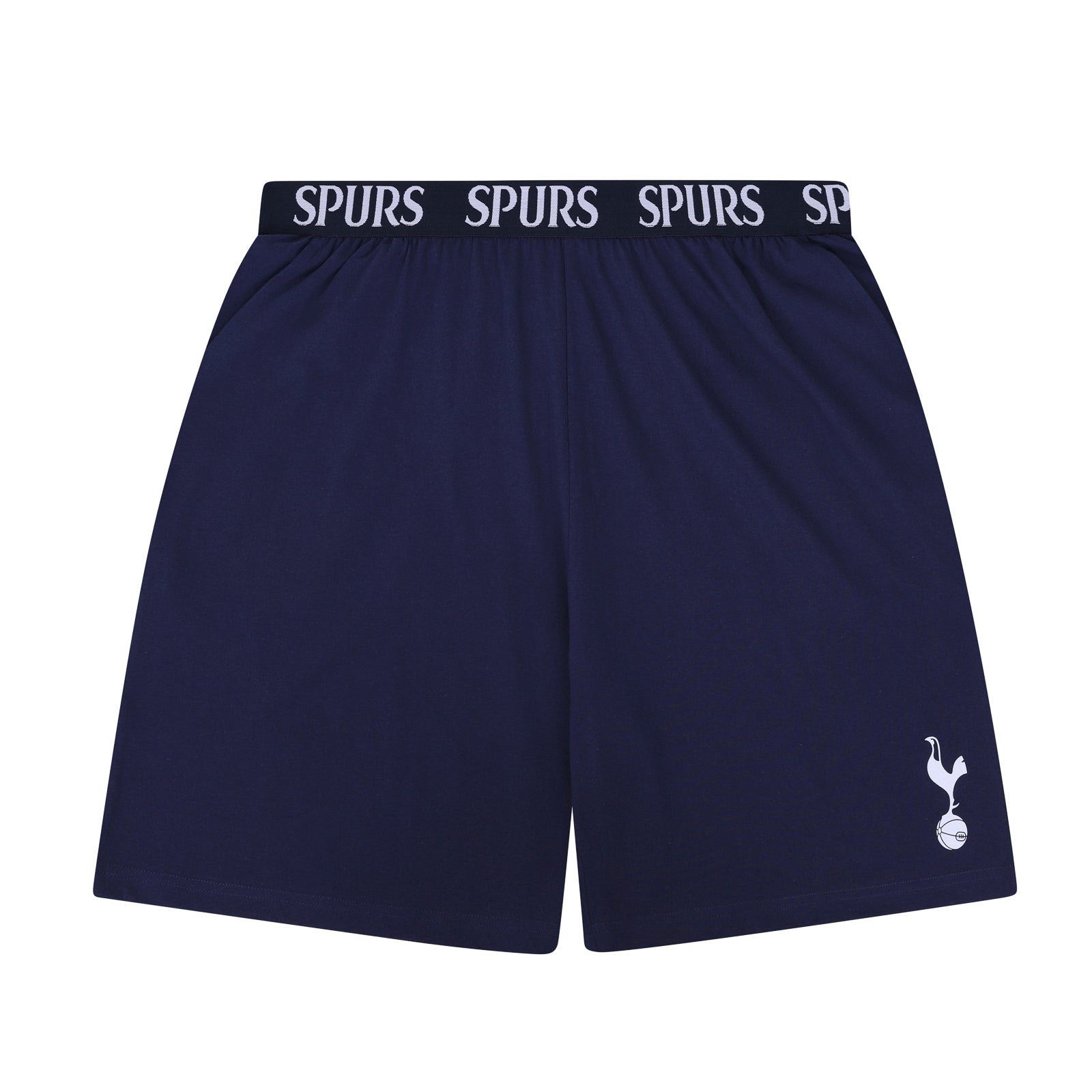 Spurs adults short pyjama set in white with a short sleeve t-shirt & graphic and shorts with logo to the left leg.