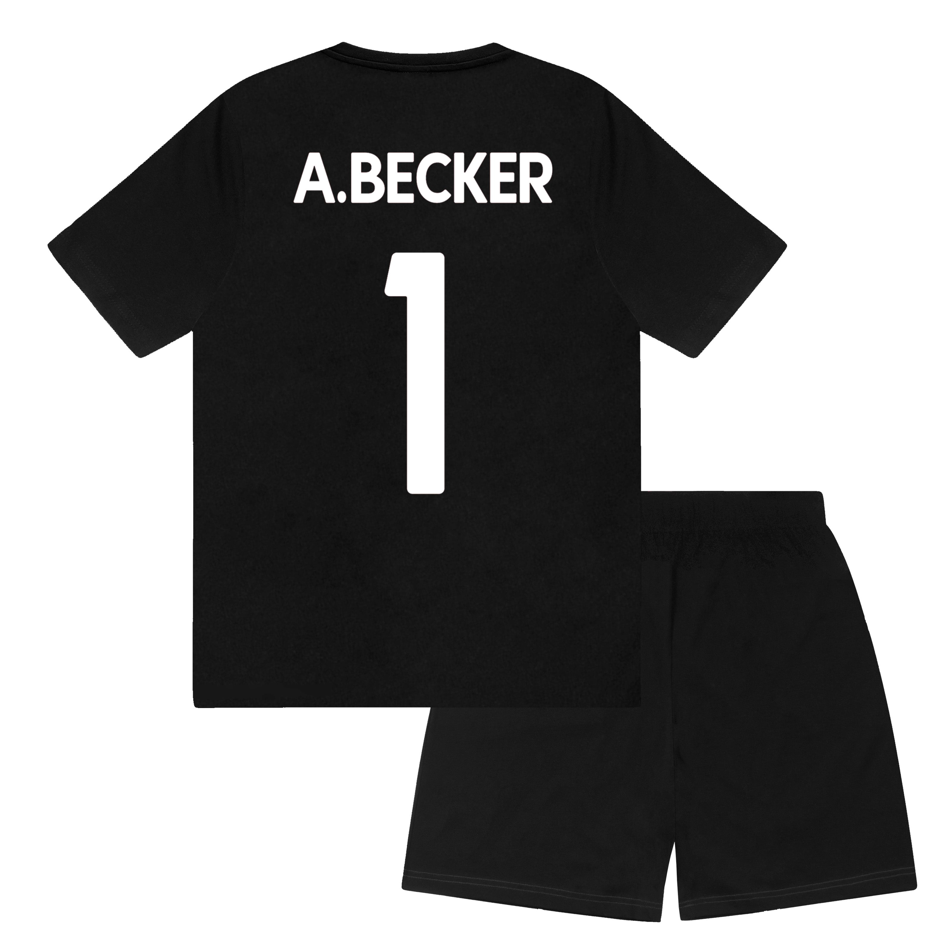 Liverpool kids pyjamas in black. Short sleeve top with graphic and shorts with logo to the left leg