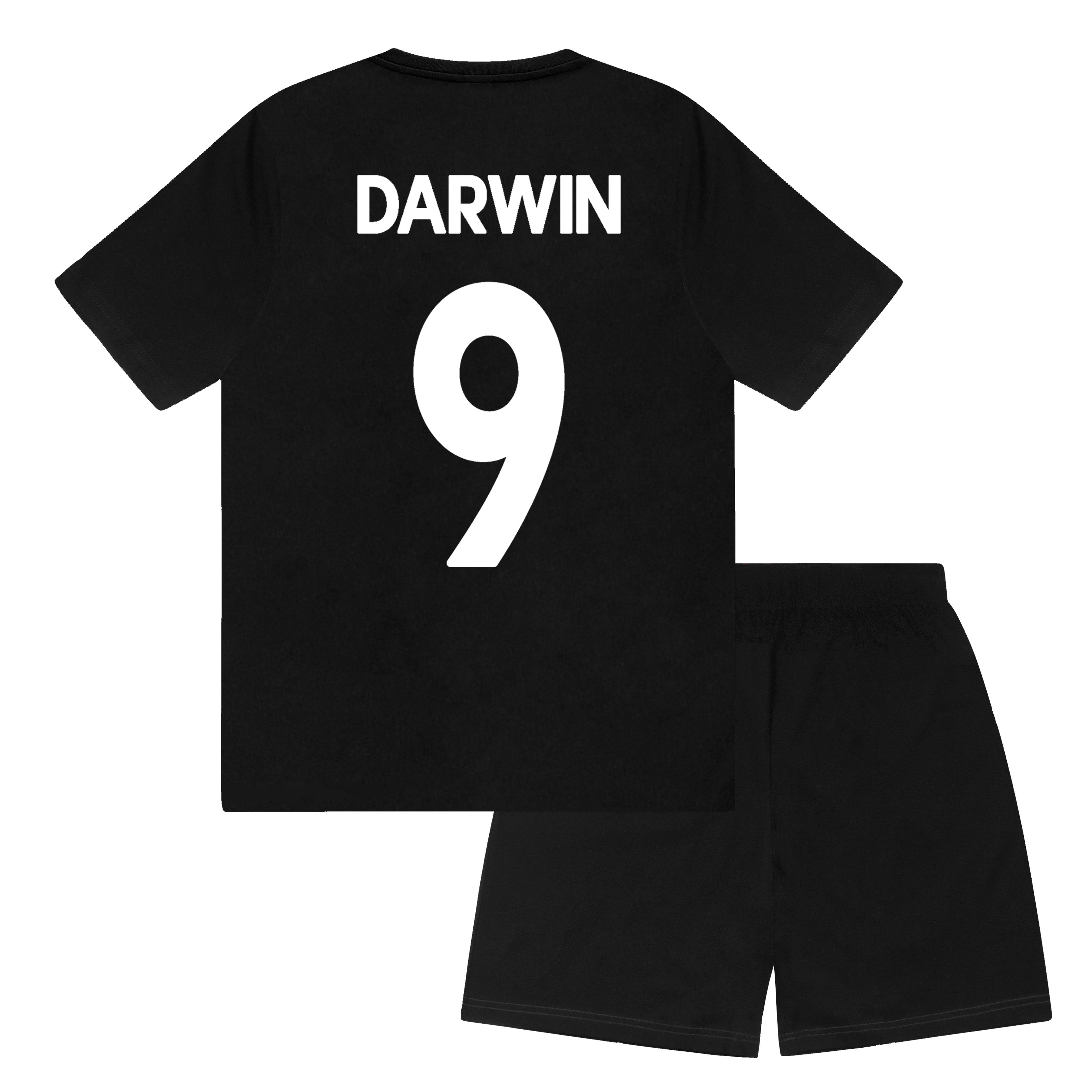 Liverpool kids pyjamas in black. Short sleeve top with graphic and shorts with logo to the left leg