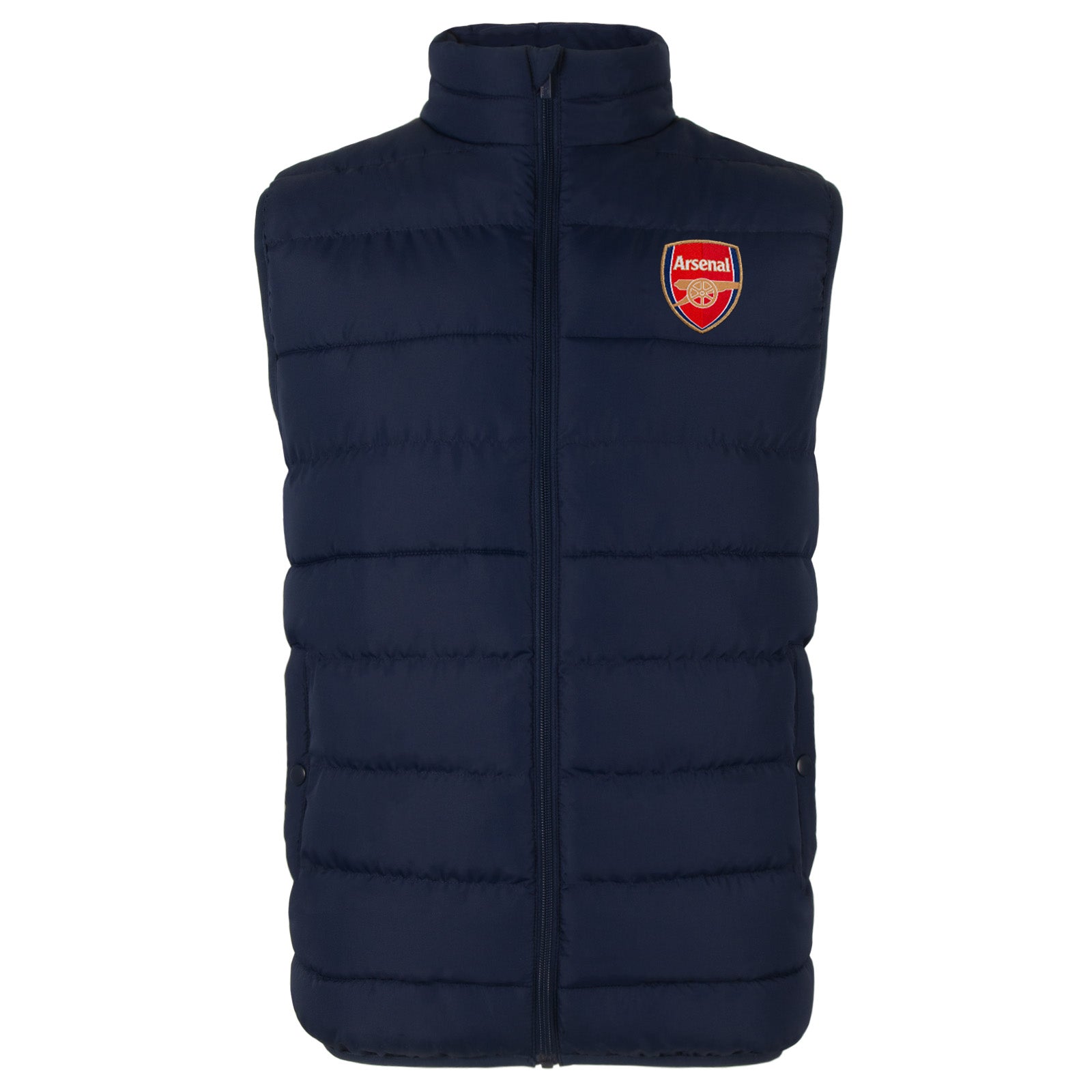 Arsenal adults gilet in navy blue with club crest to chest.