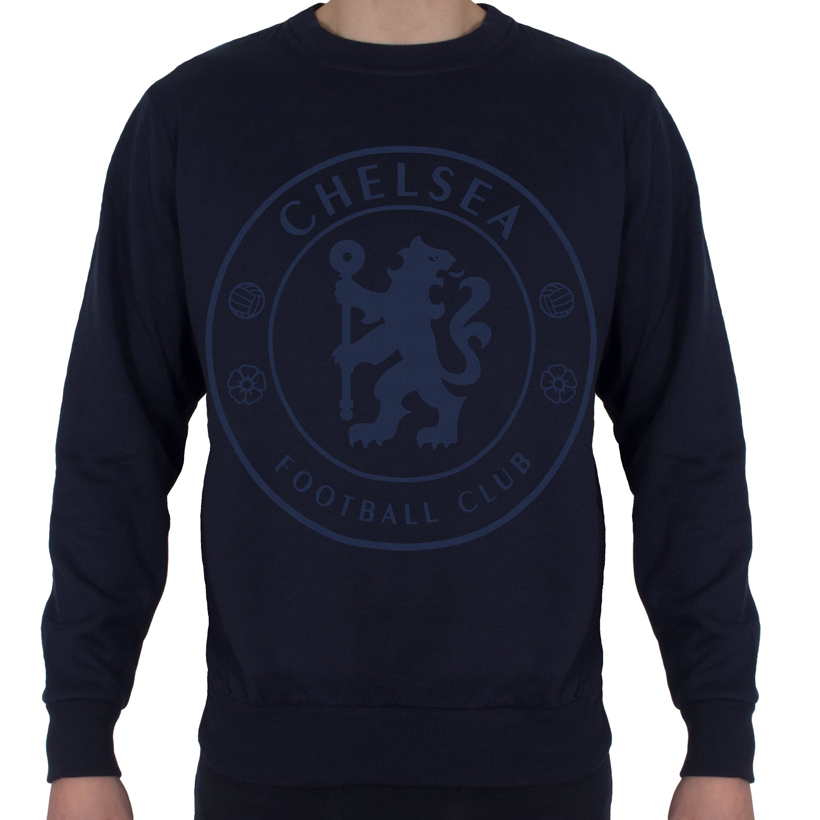 Chelsea boy�s sweatshirt in navy blue with club crest to chest.