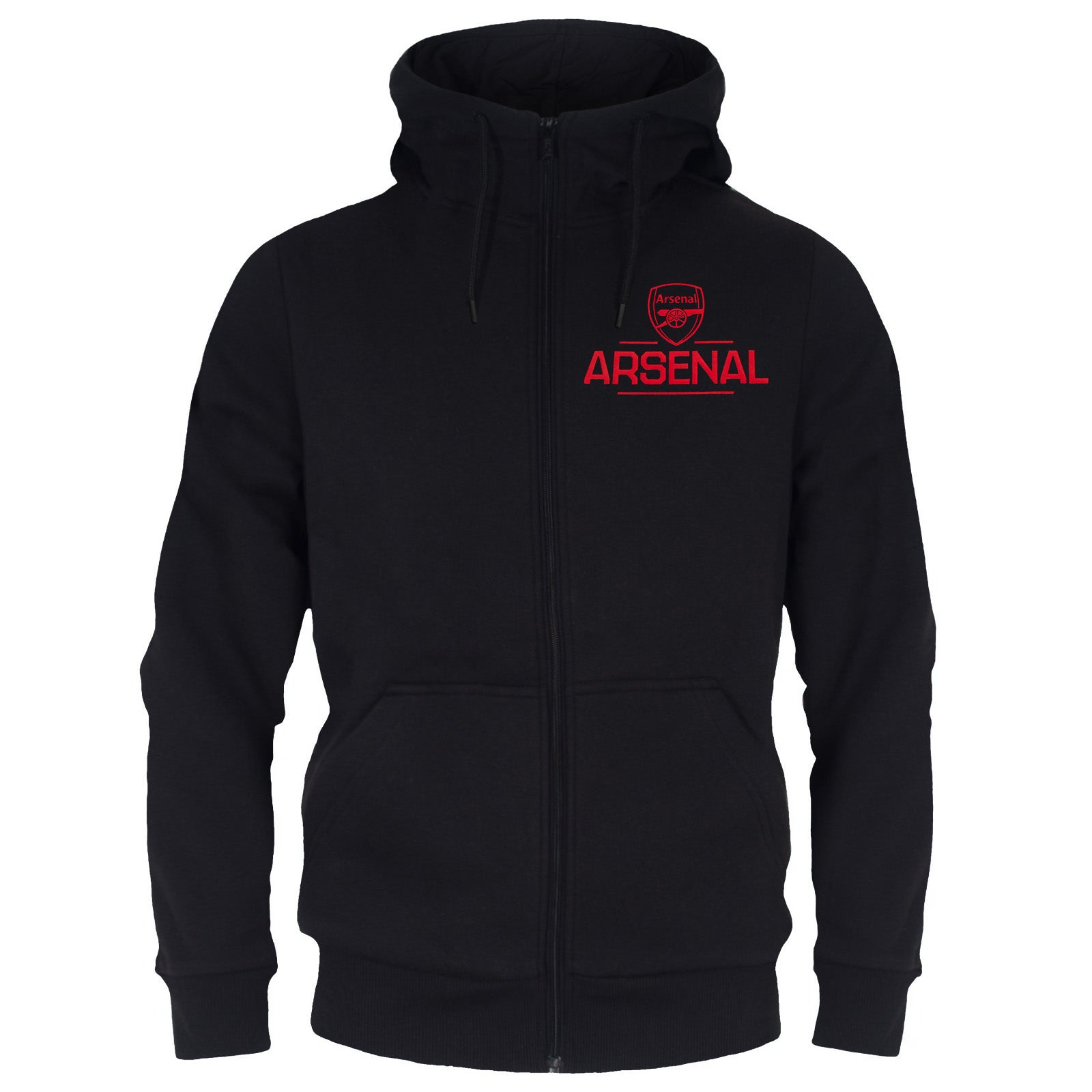 Arsenal adults zip hoodie in black with the club crest and AFC 1886 text on the left chest.