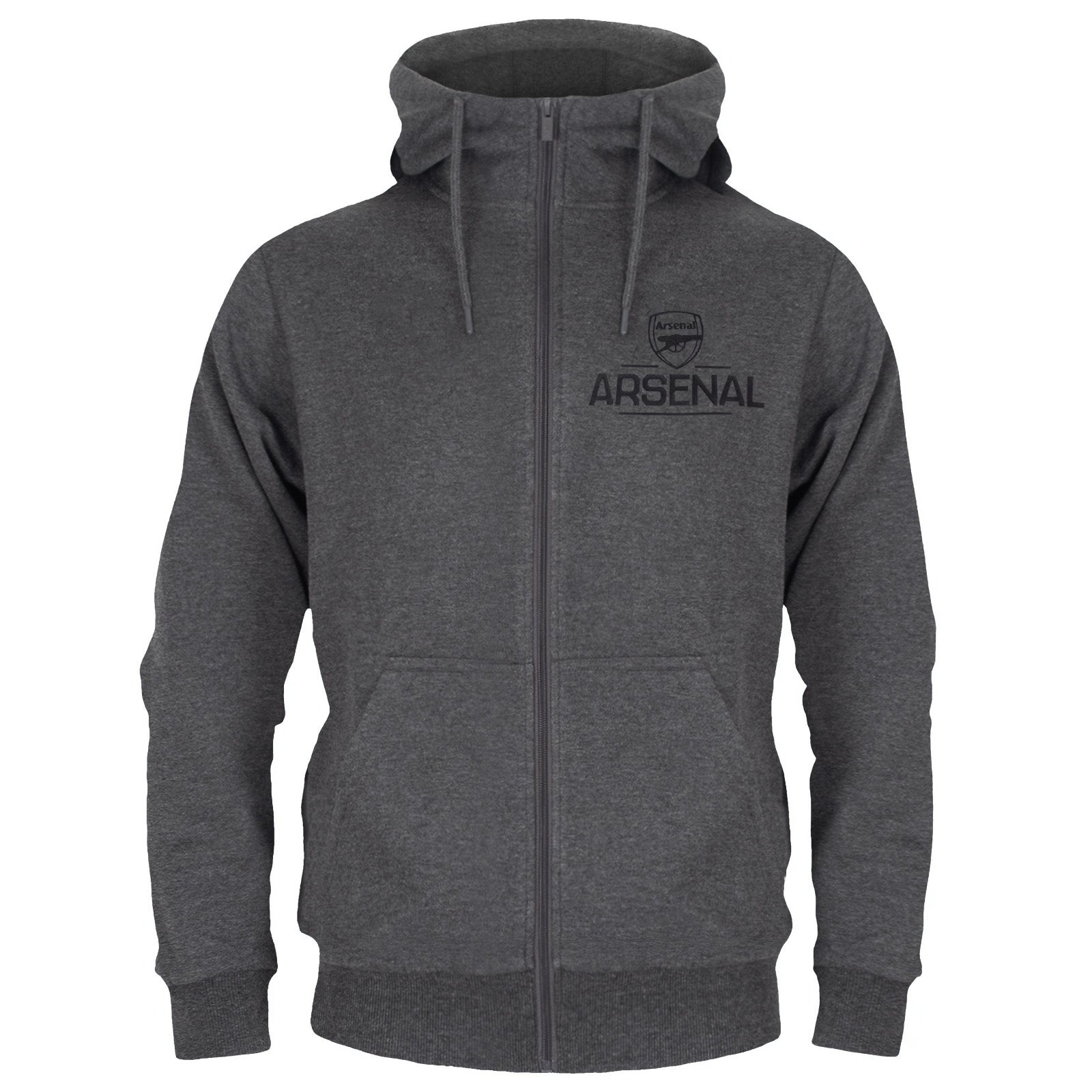 Arsenal adults zip hoodie in grey with the club crest and AFC 1886 text on the left chest.