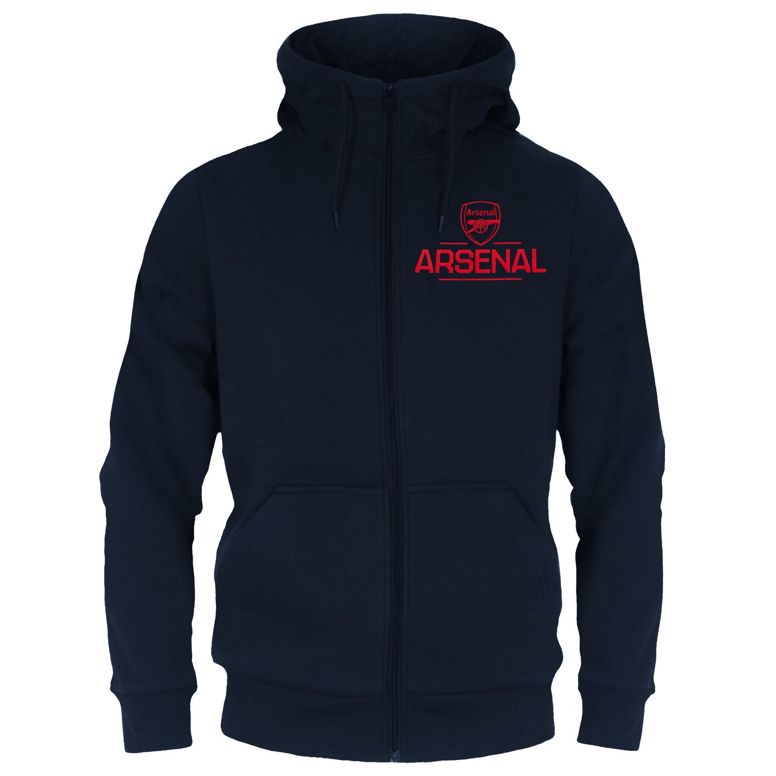 Arsenal adults zip hoodie in navy blue with the club crest and AFC 1886 text on the left chest.