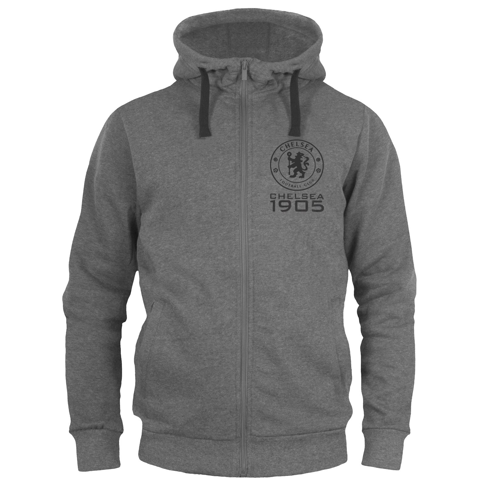 Chelsea adults zip hoodie in grey with club crest and Chelsea 1905 text on the left chest.