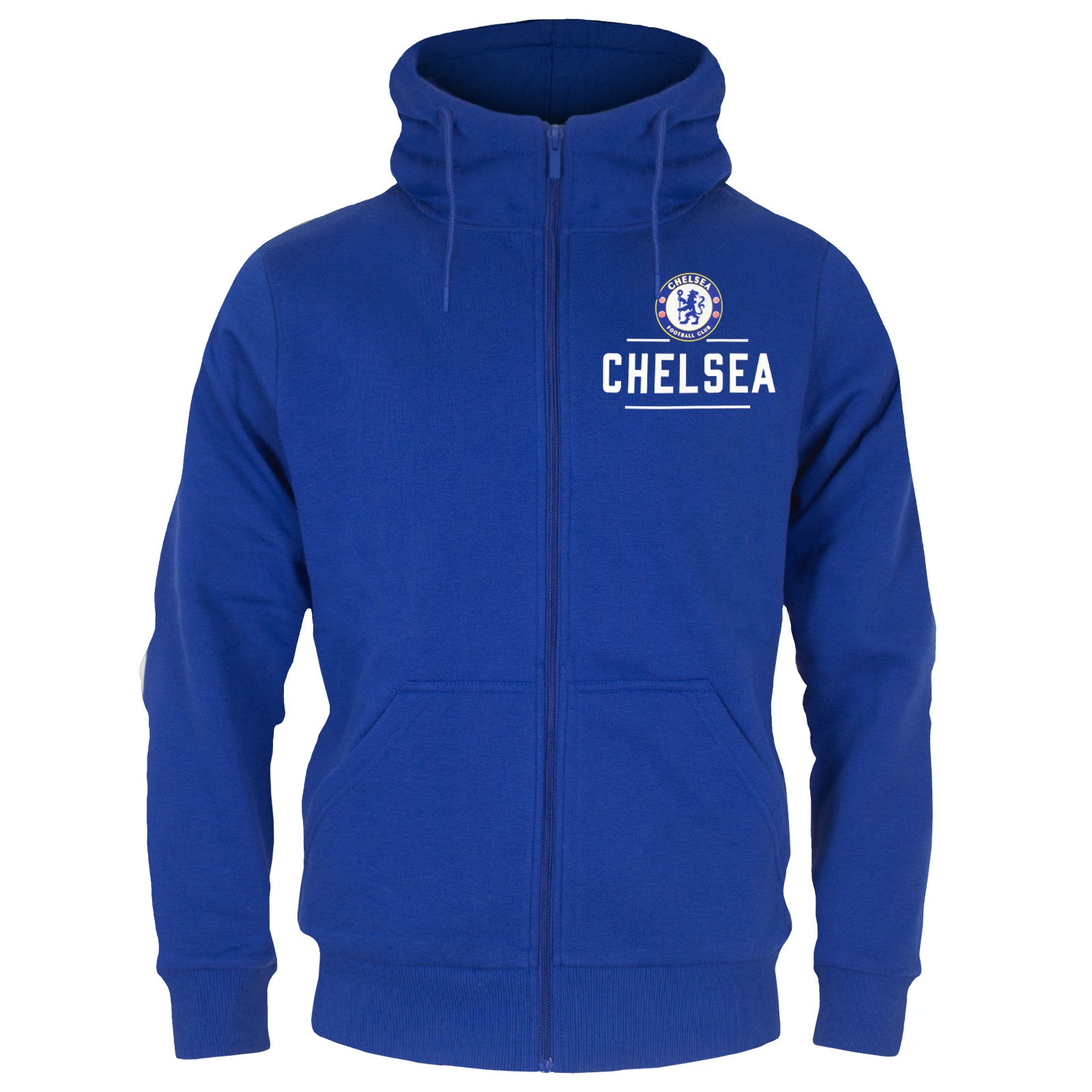 Chelsea adults zip hoodie in royal with club crest on the left chest.