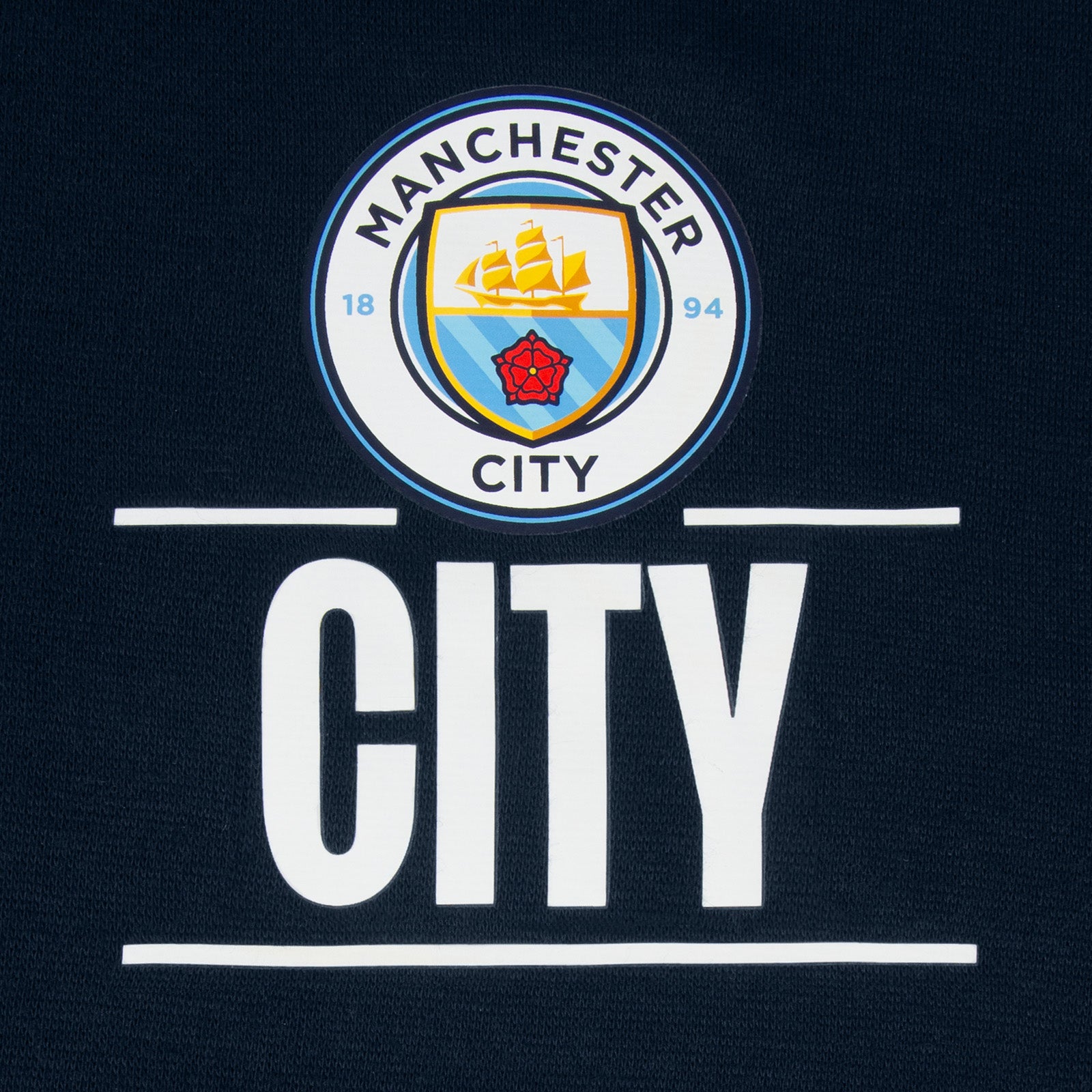 Man City adults zip hoodie in navy with club crest on the left chest.