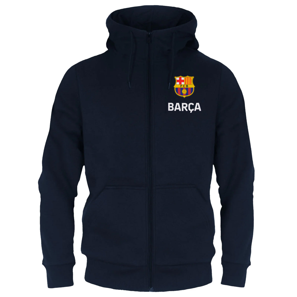 FC Barcelona adults zip hoodie in black with the club crest and Barca 1899 text on the left chest.