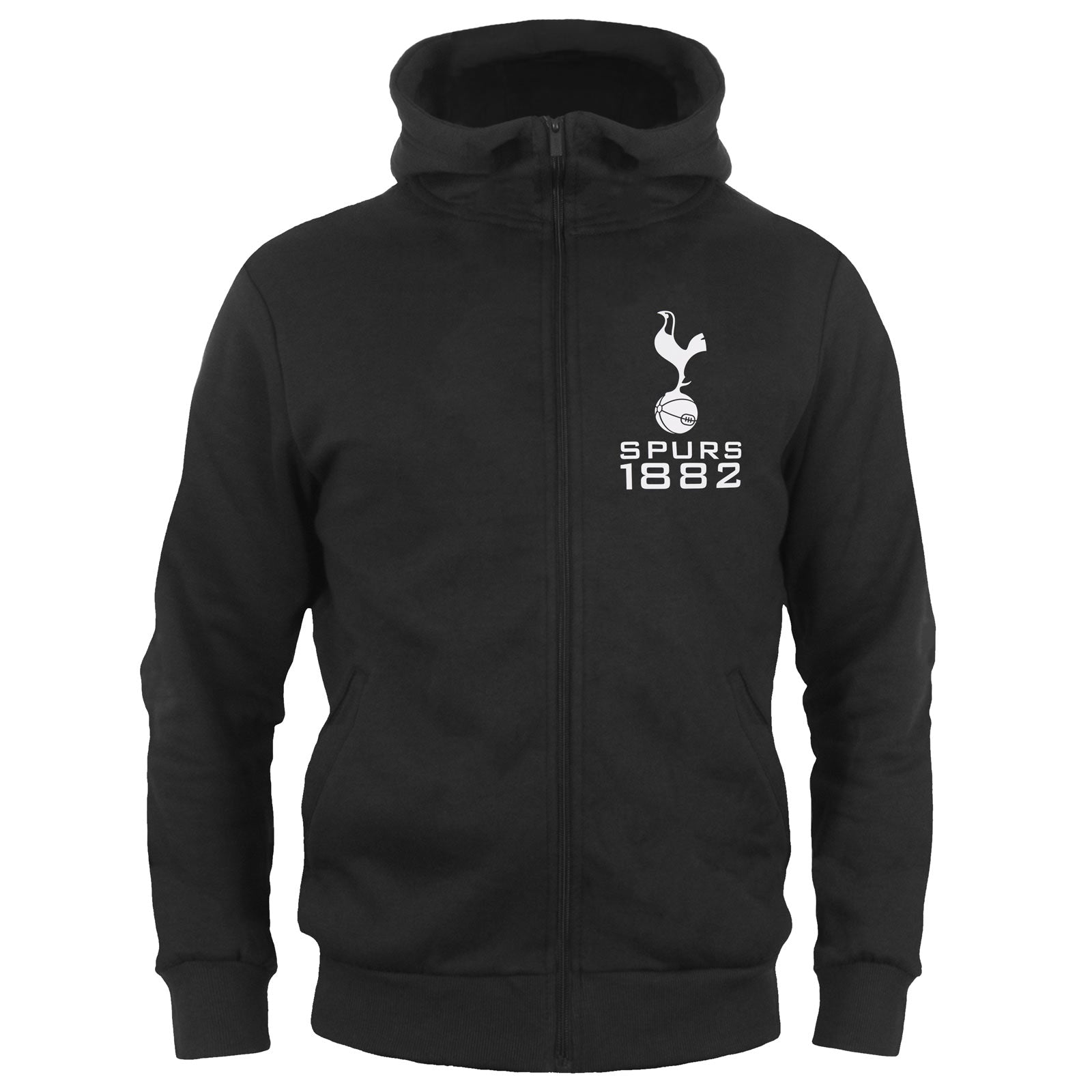 Spurs kids zip hoodie in black with full colour club crest & text print to front.