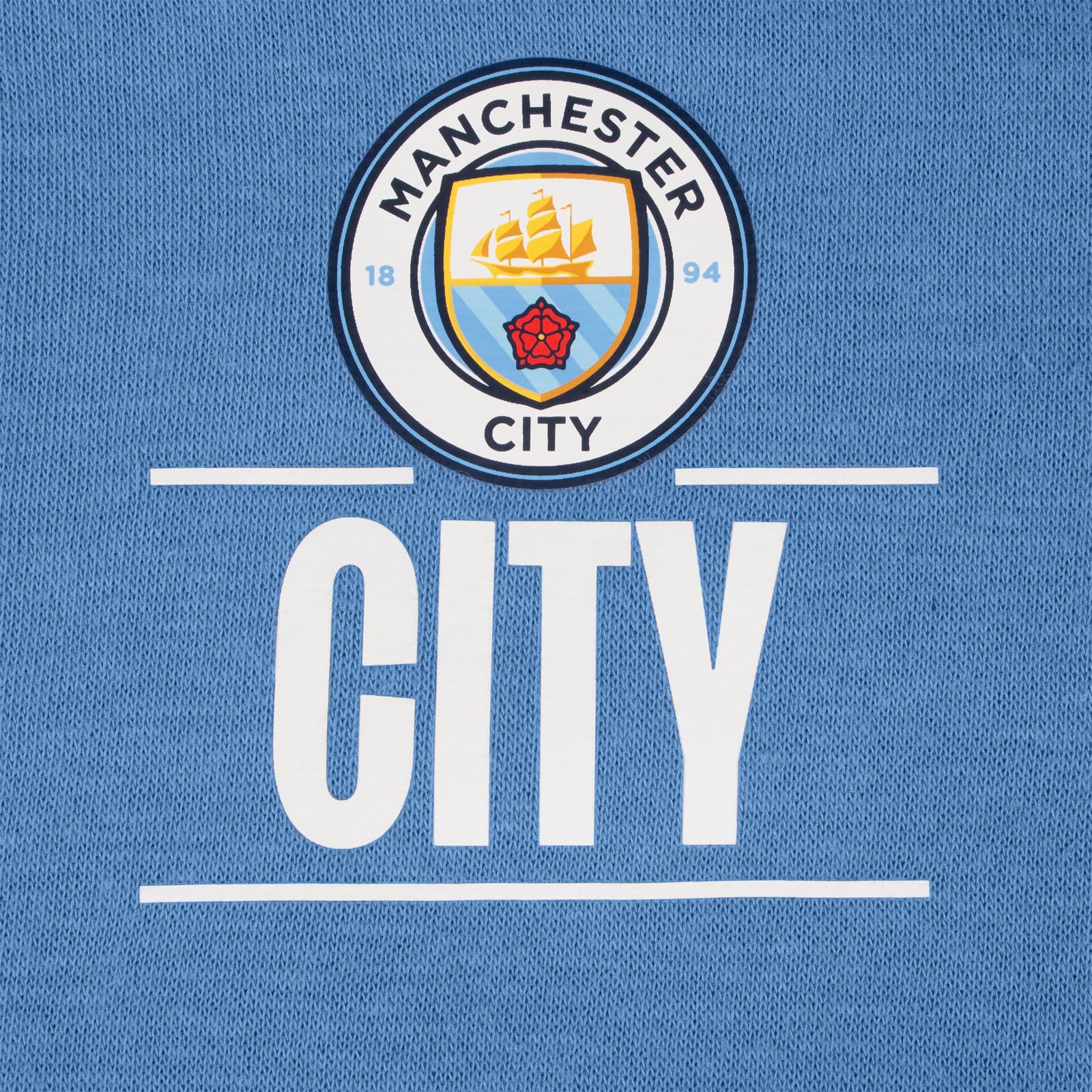 Man City kids zip hoodie in sky blue with club crest on the left chest.