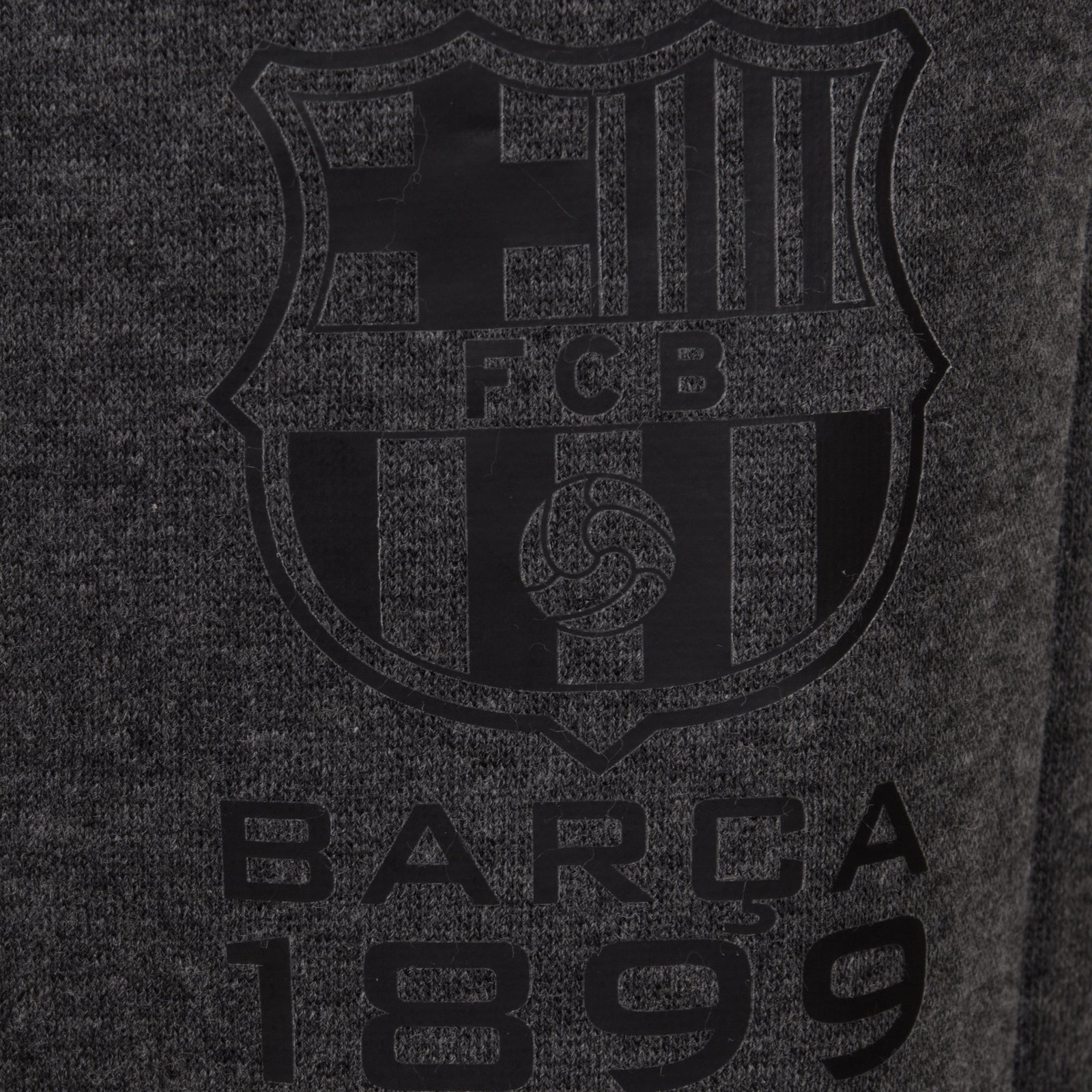 FC Barcelona kids zip hoodie in grey with the club crest and Barca 1899 text on the left chest.