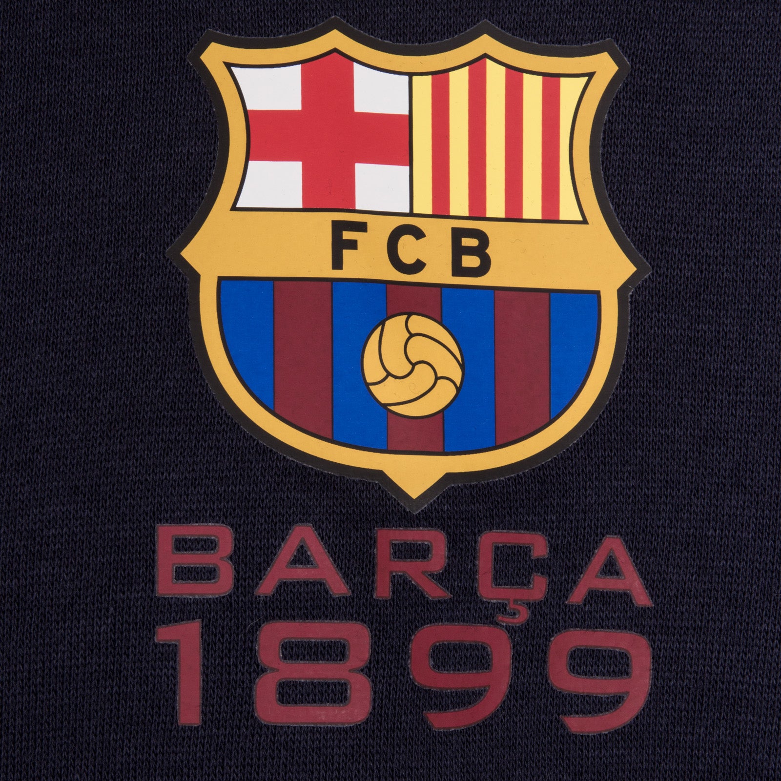 FC Barcelona kids zip hoodie in navy blue with the club crest and Barca 1899 text on the left chest.