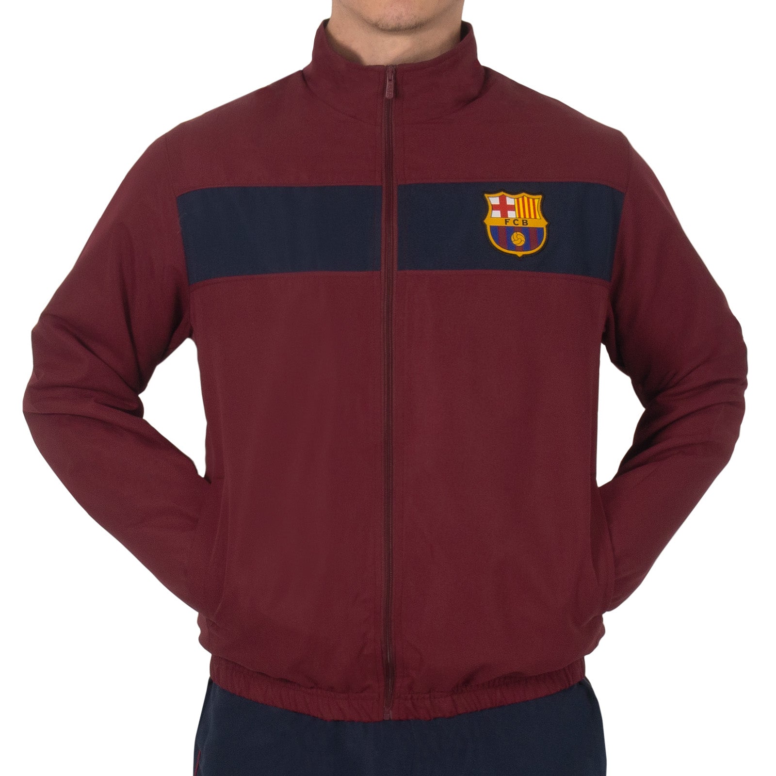 FC Barcelona adults tracksuit in navy blue with club crest to chest and left thigh