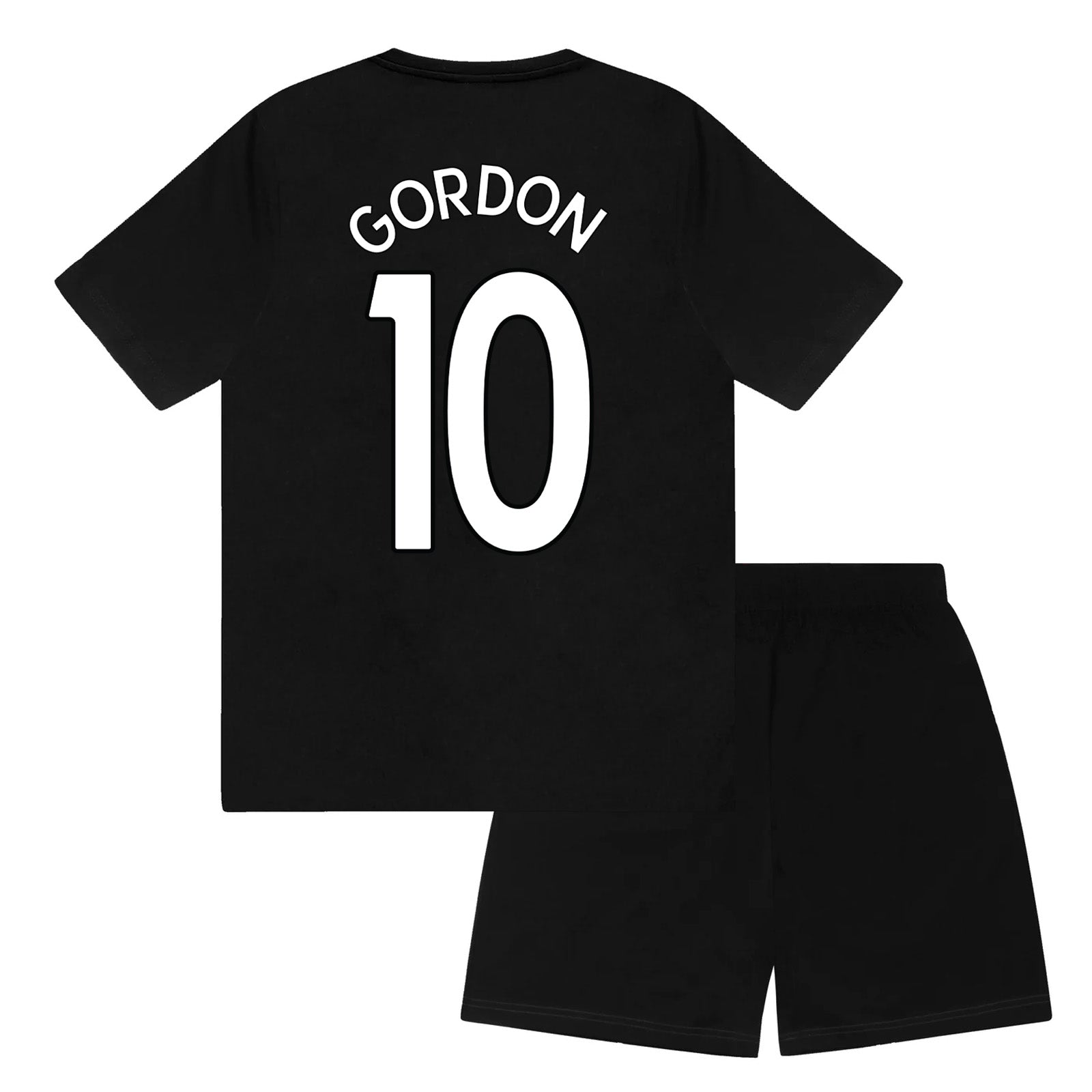 Newcastle Utd kids pyjamas in black & white. Short sleeve top with graphic and shorts with crest to the left leg