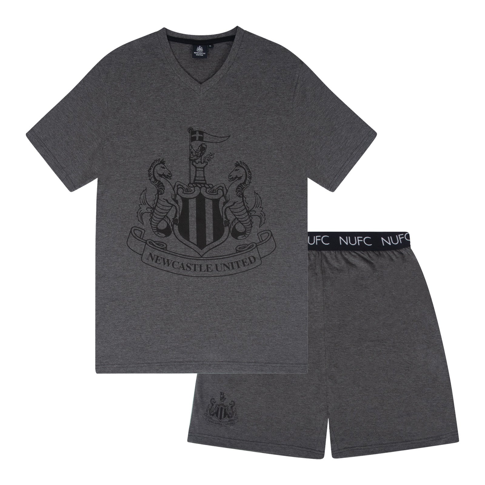 Newcastle adults short pyjama set with a short sleeve t-shirt and graphic. Shorts with logo to the left leg.