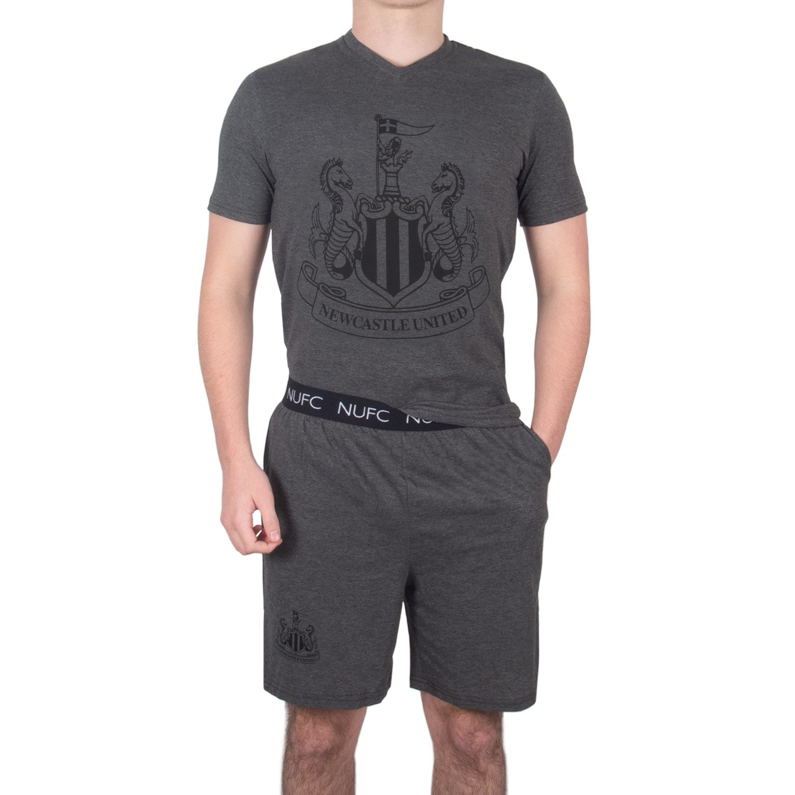 Newcastle adults short pyjama set with a short sleeve t-shirt and graphic. Shorts with logo to the left leg.