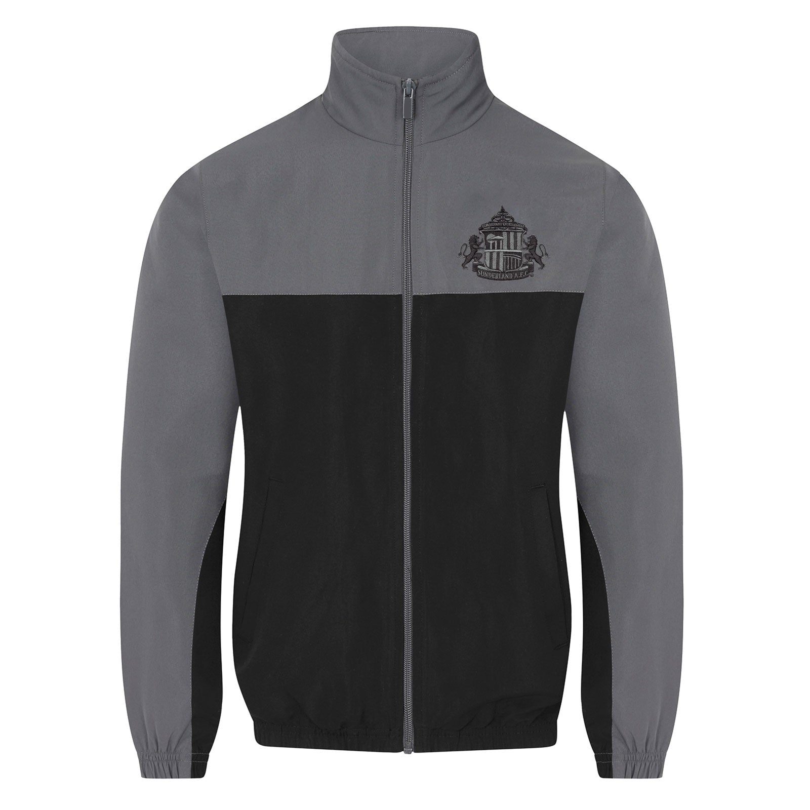 Sunderland kids tracksuit in grey with club crest to chest and left thigh