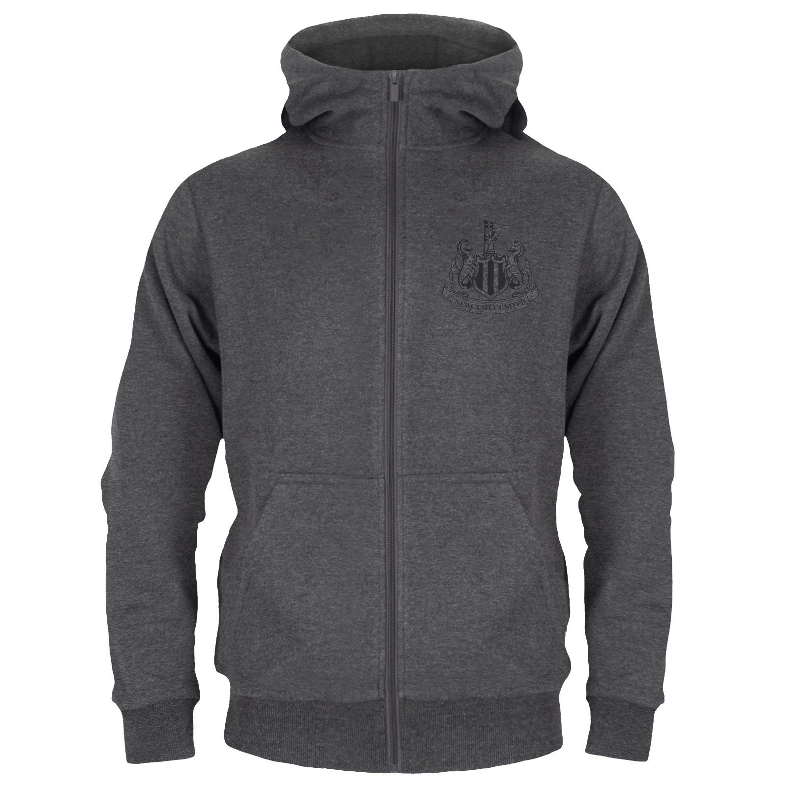 Newcastle United kids zip hoodie in grey with club crest on the left chest.