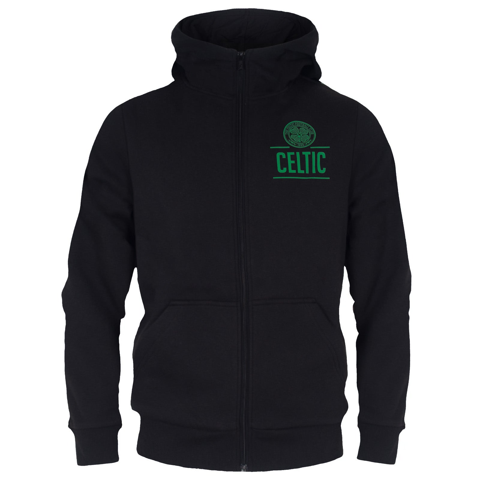 Celtic kids zip hoodie in black with club crest on the left chest.