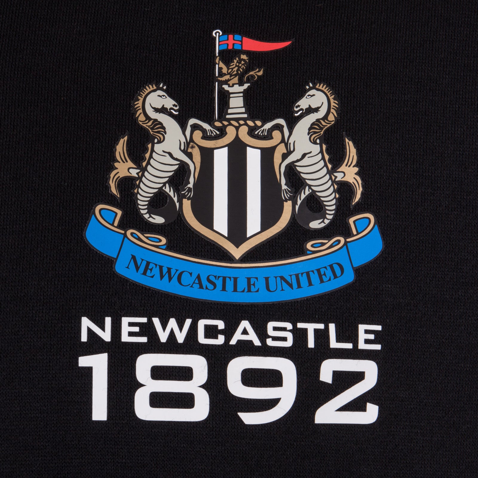 Newcastle United adults zip hoodie in black with club crest on the left chest.