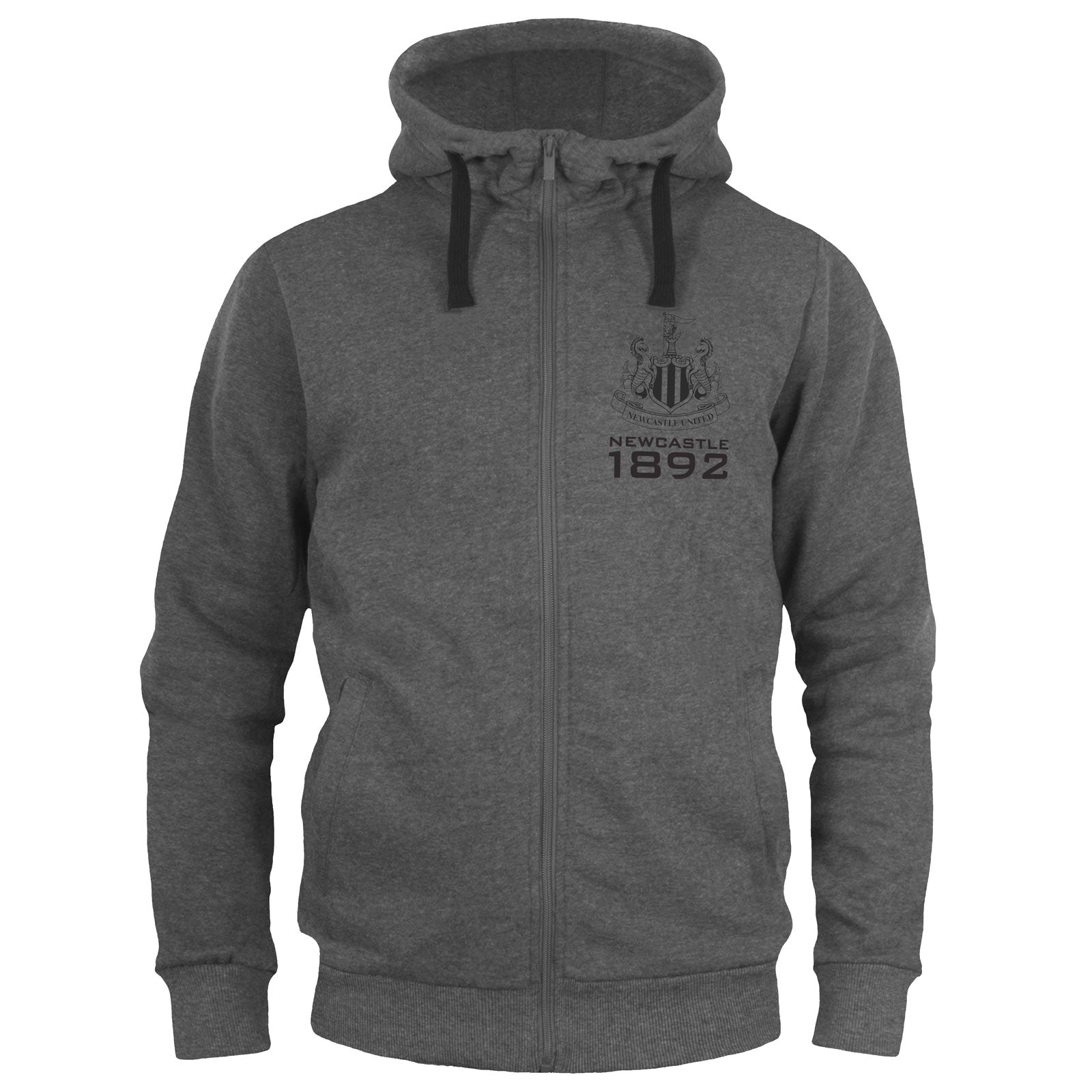 Newcastle United adults zip hoodie in grey with club crest on the left chest.