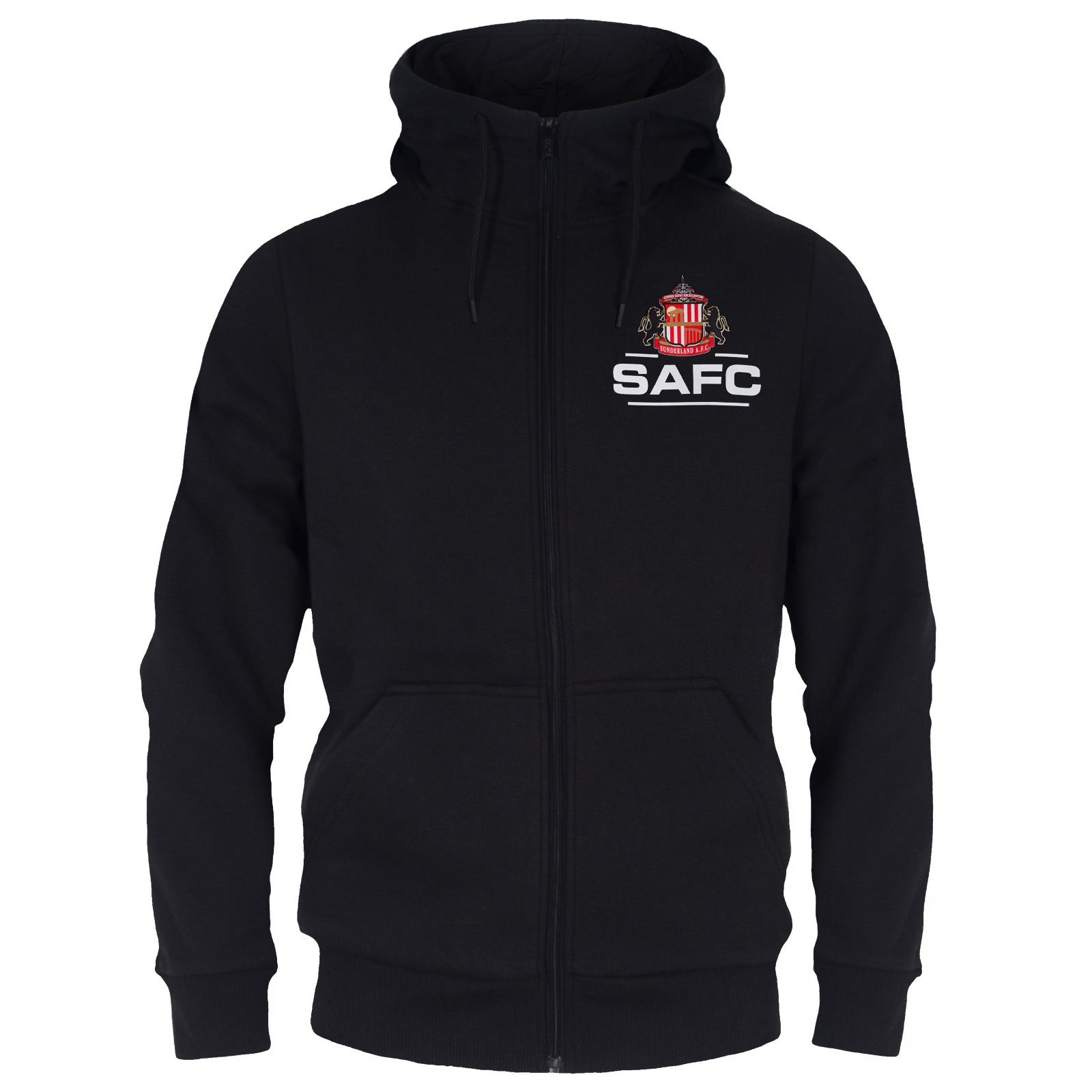 Sunderland adults zip hoodie in black with club crest on the left chest.