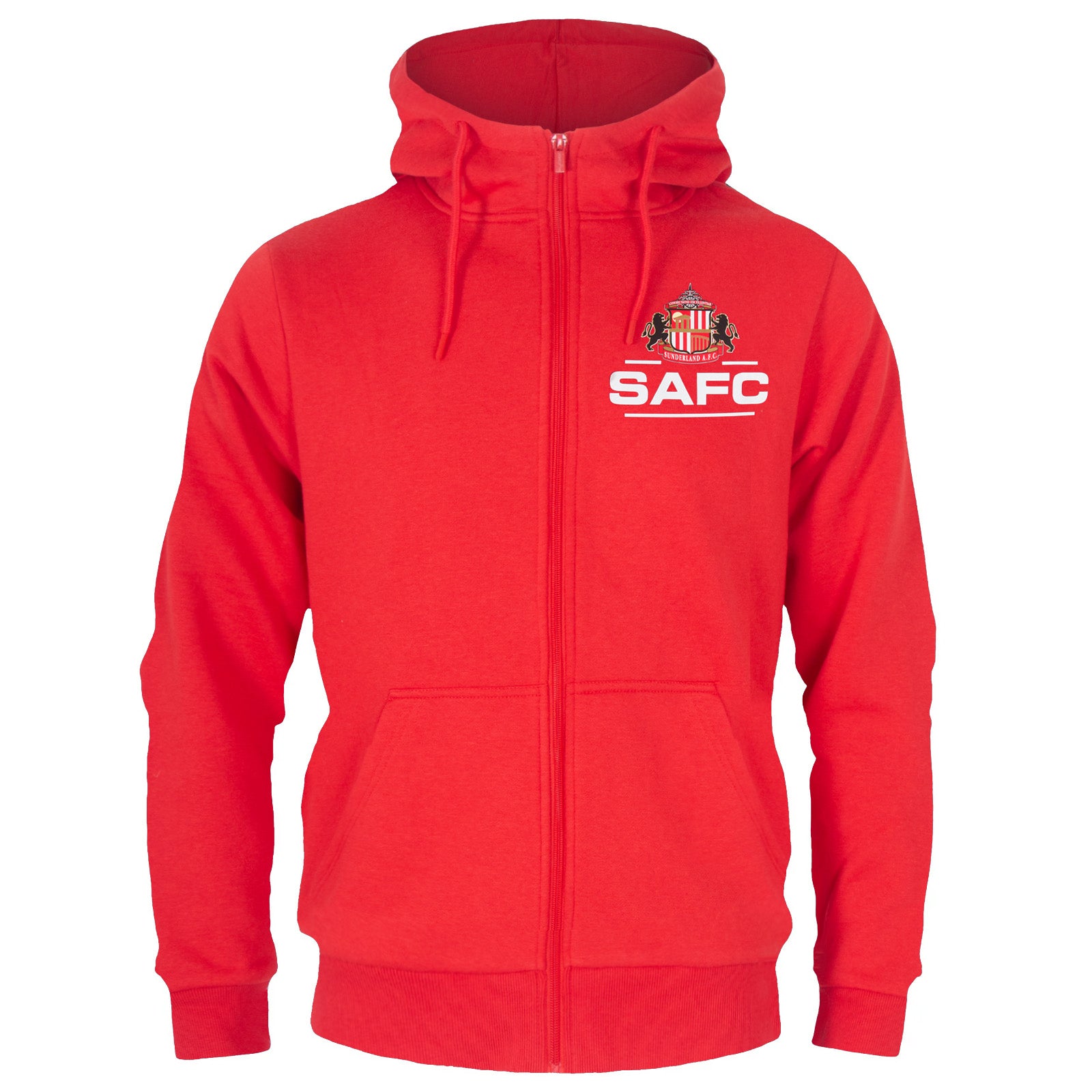 Sunderland adults zip hoodie in red with club crest on the left chest.