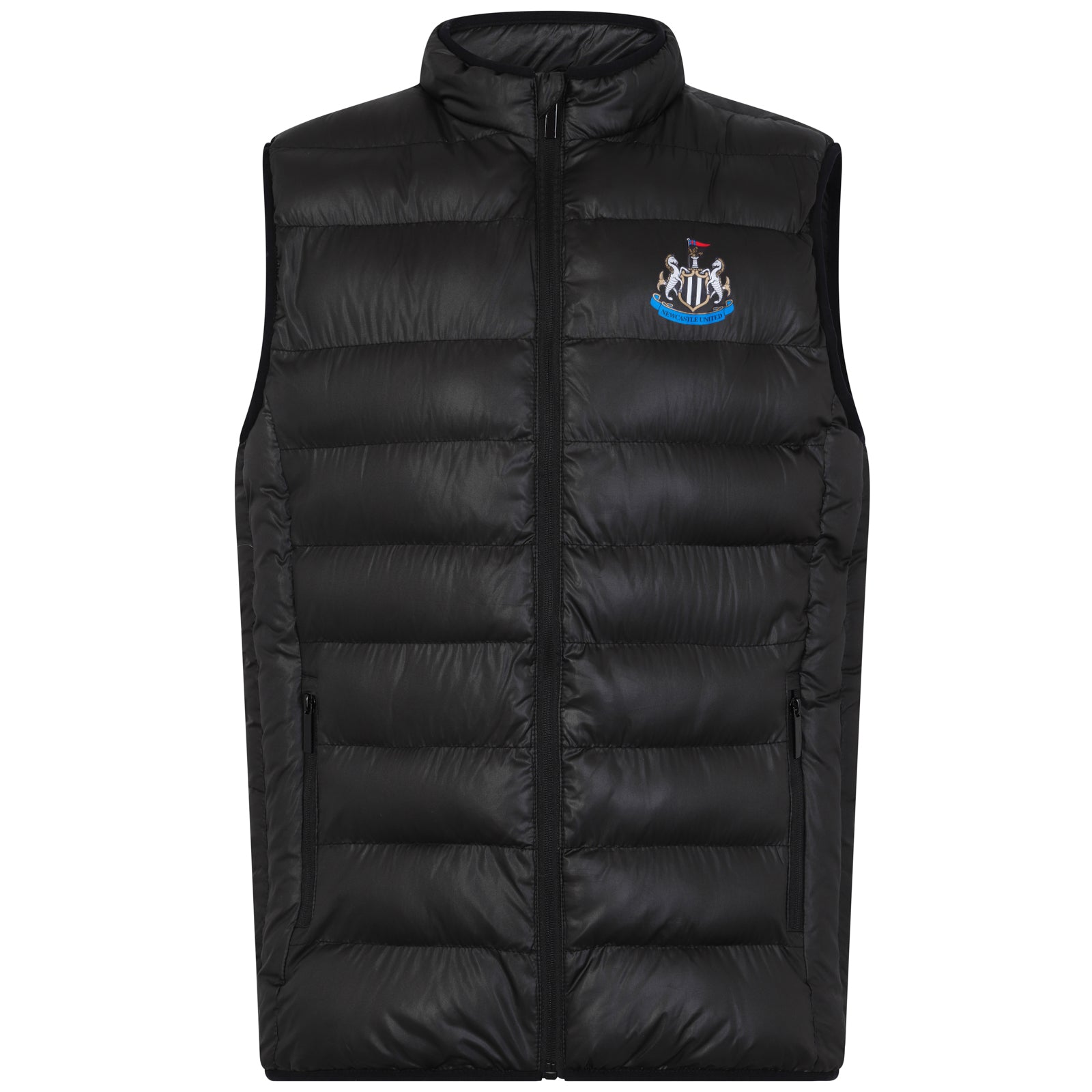 Newcastle Utd adults gilet in black with full colour club crest to chest.