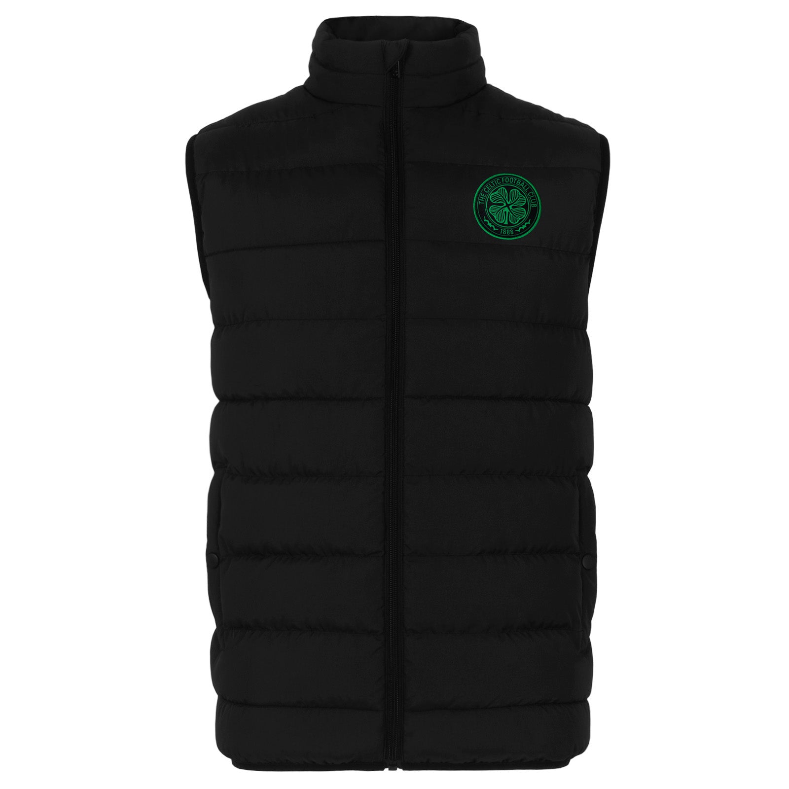 Celtic adults padded gilet in black with full colour club crest to chest.