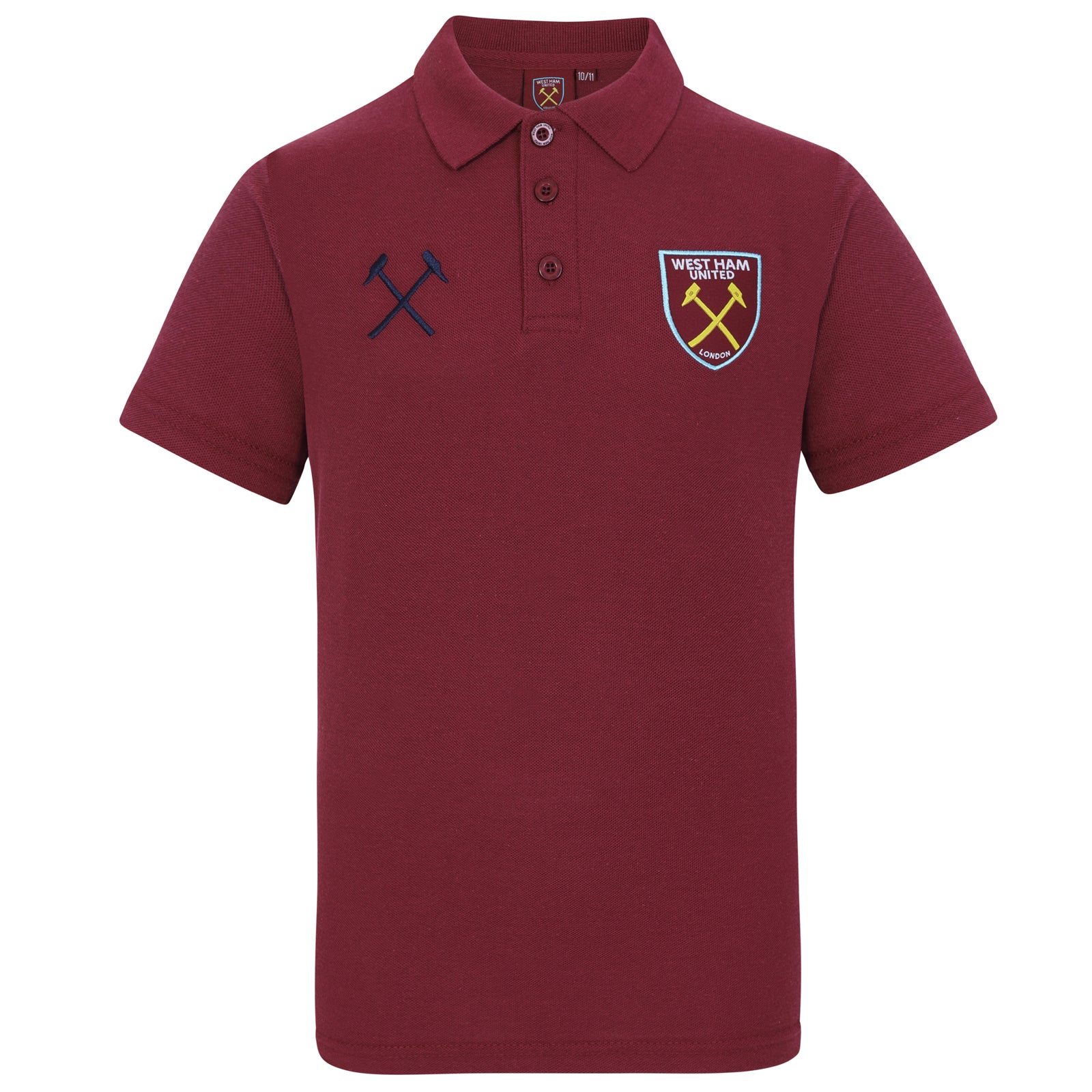 West Ham kids polo shirt in claret with WHUFC badge and text to chest.