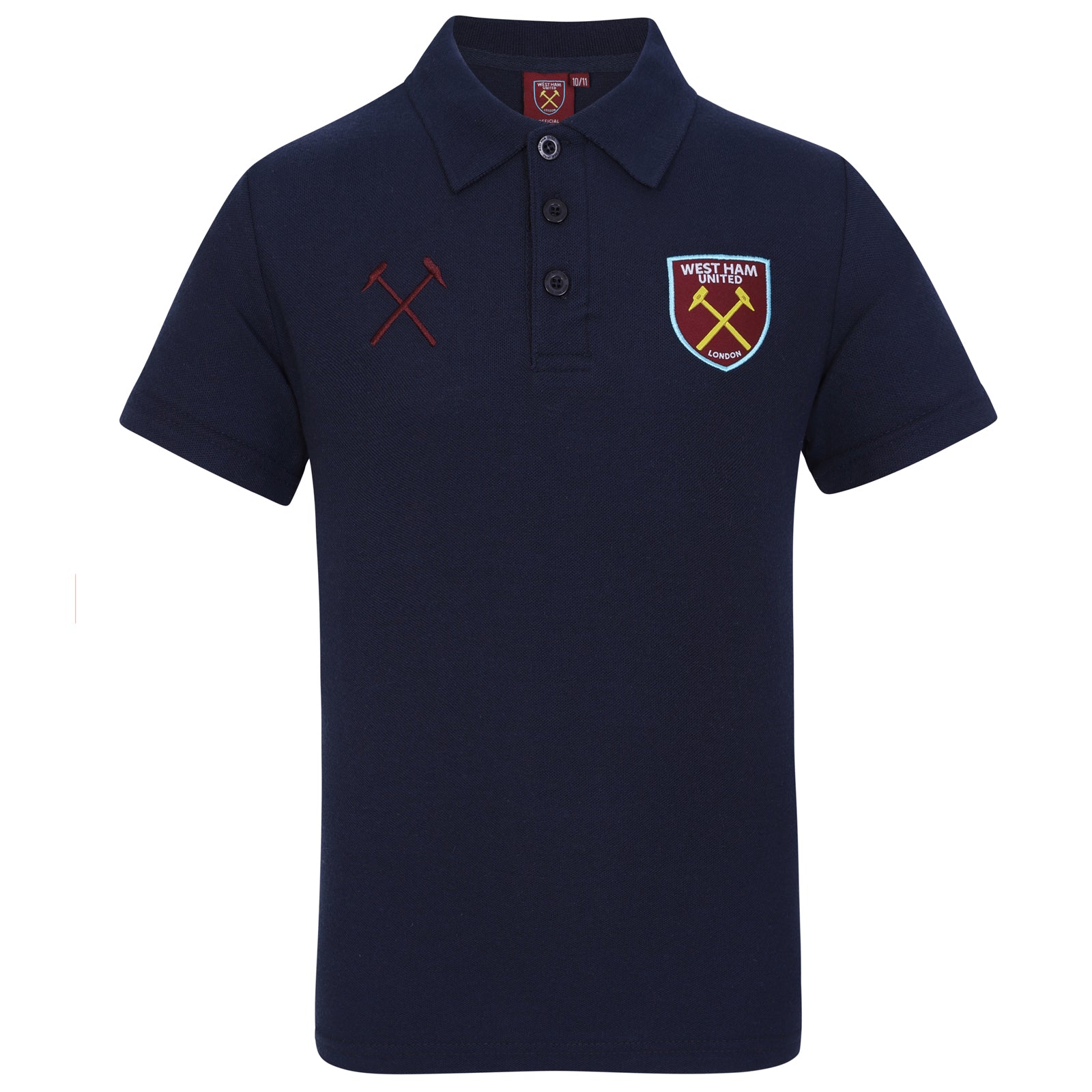 West Ham kids polo shirt in claret with WHUFC badge and text to chest.