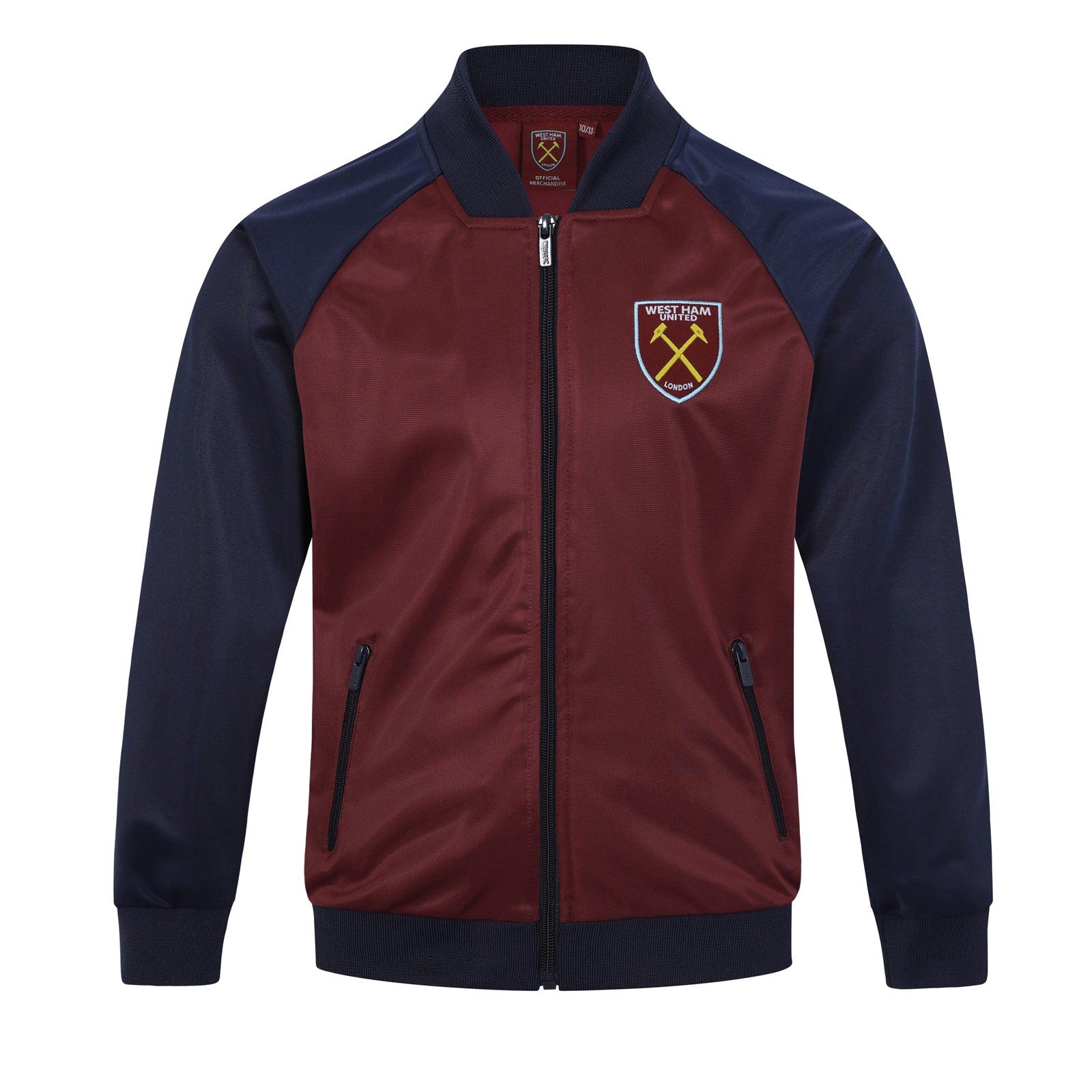 West Ham kids retro track jacket in navy blue with club crest to chest.