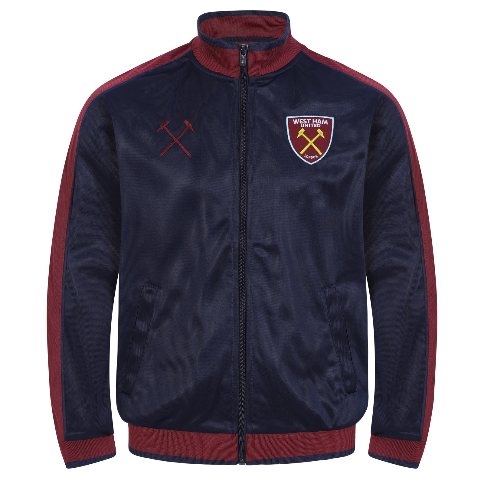 West Ham kids retro track jacket in navy blue with club crest to chest.