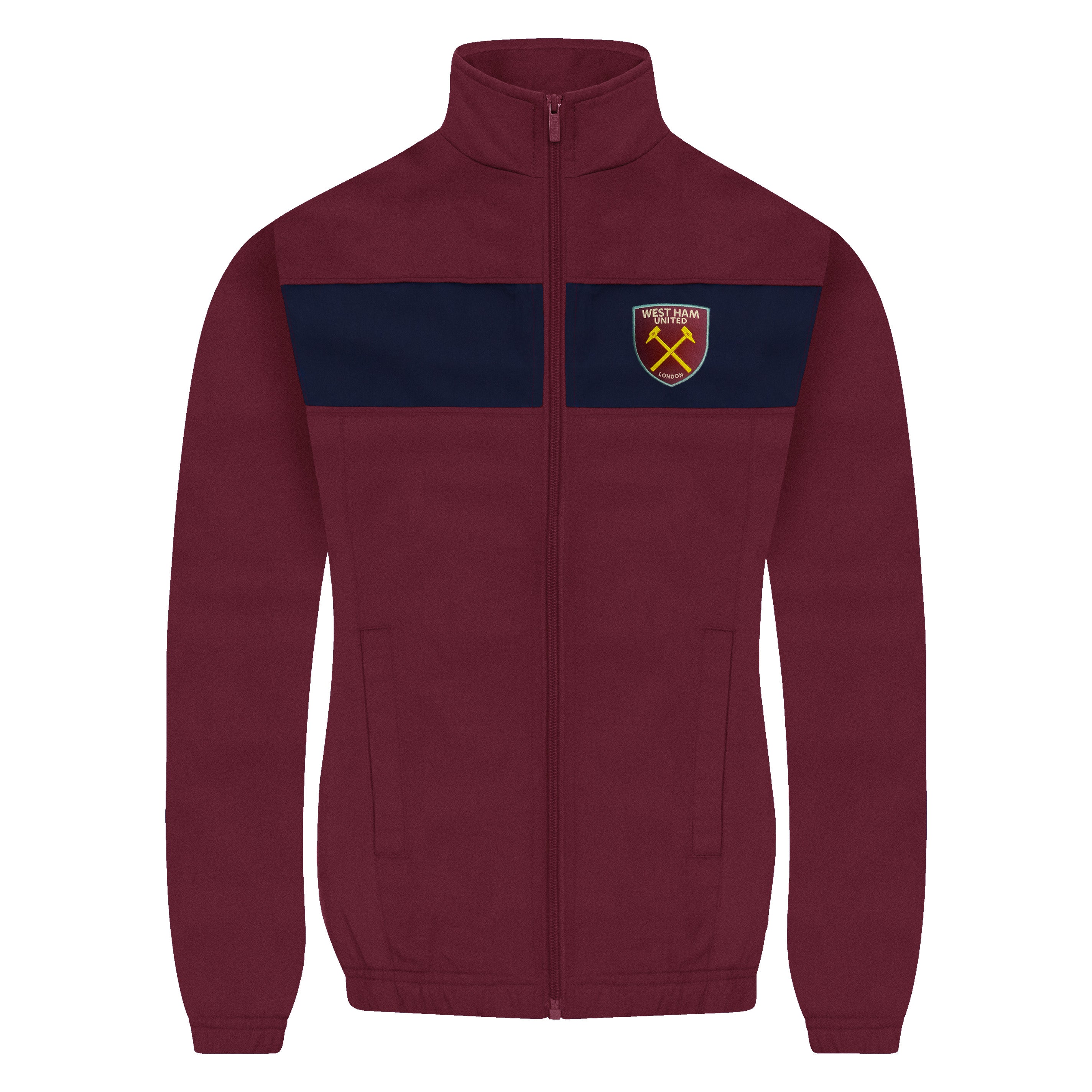 West Ham kids tracksuit in navy blue & claret with club crest to chest and left thigh