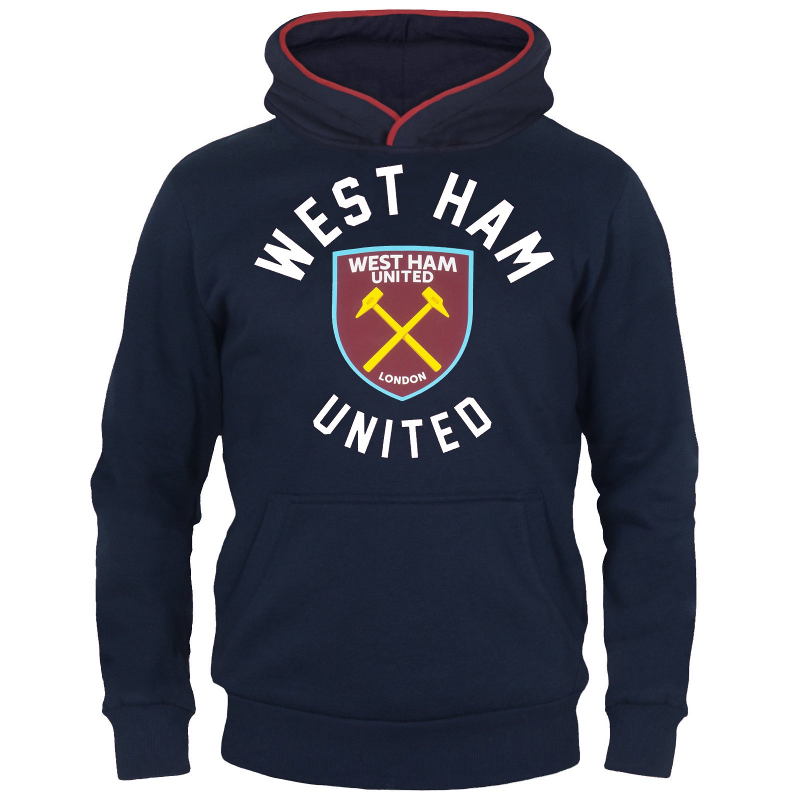 West Ham adults zip hoodie in black with club crest & text print to front.