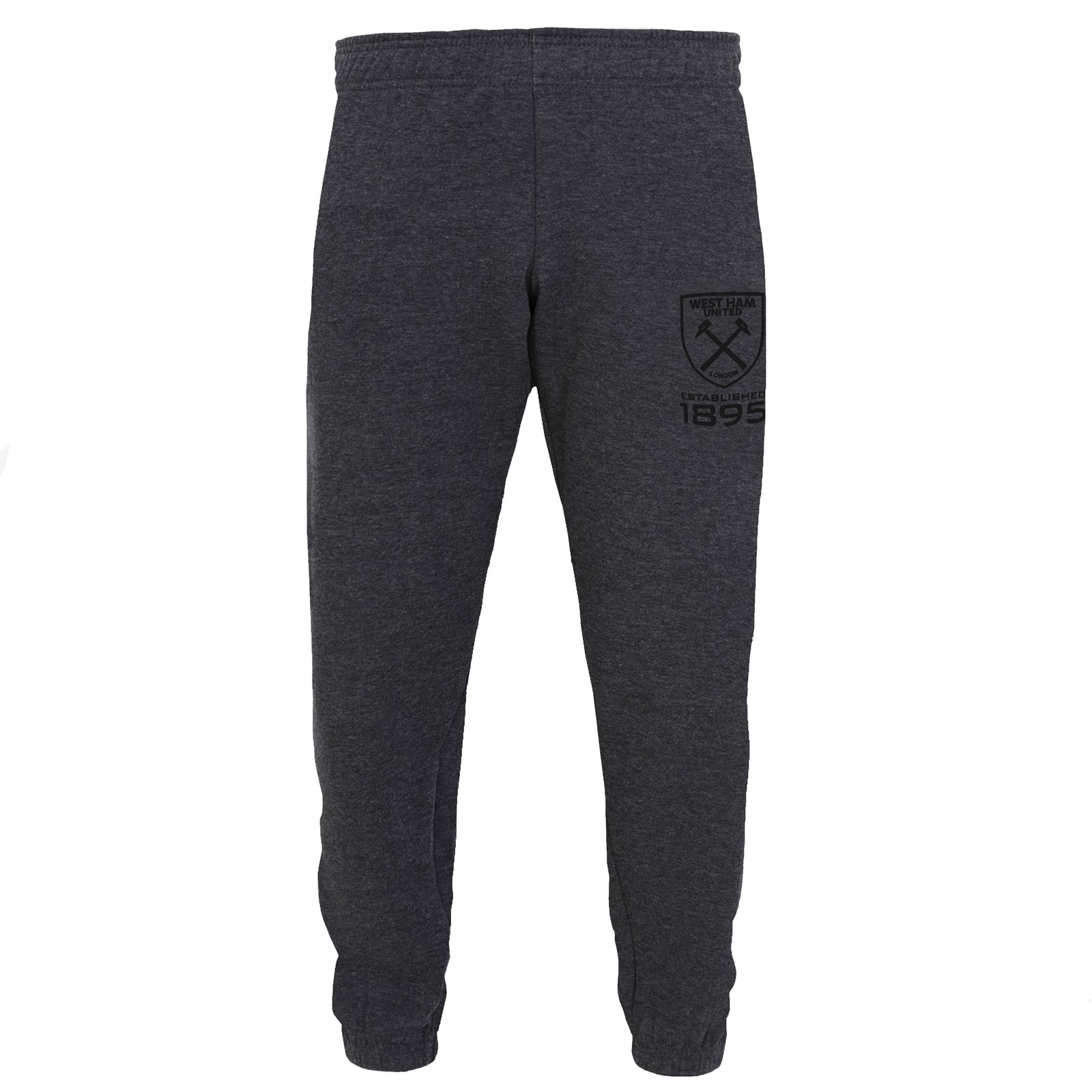 West Ham kids slim fit track pants in black with club crest and text to left leg.