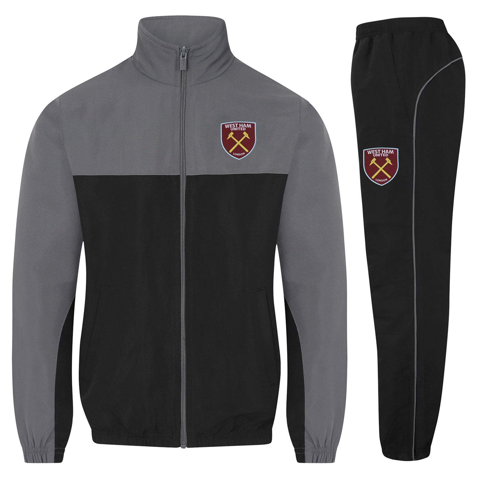 West Ham kids tracksuit in grey with club crest to chest and left thigh