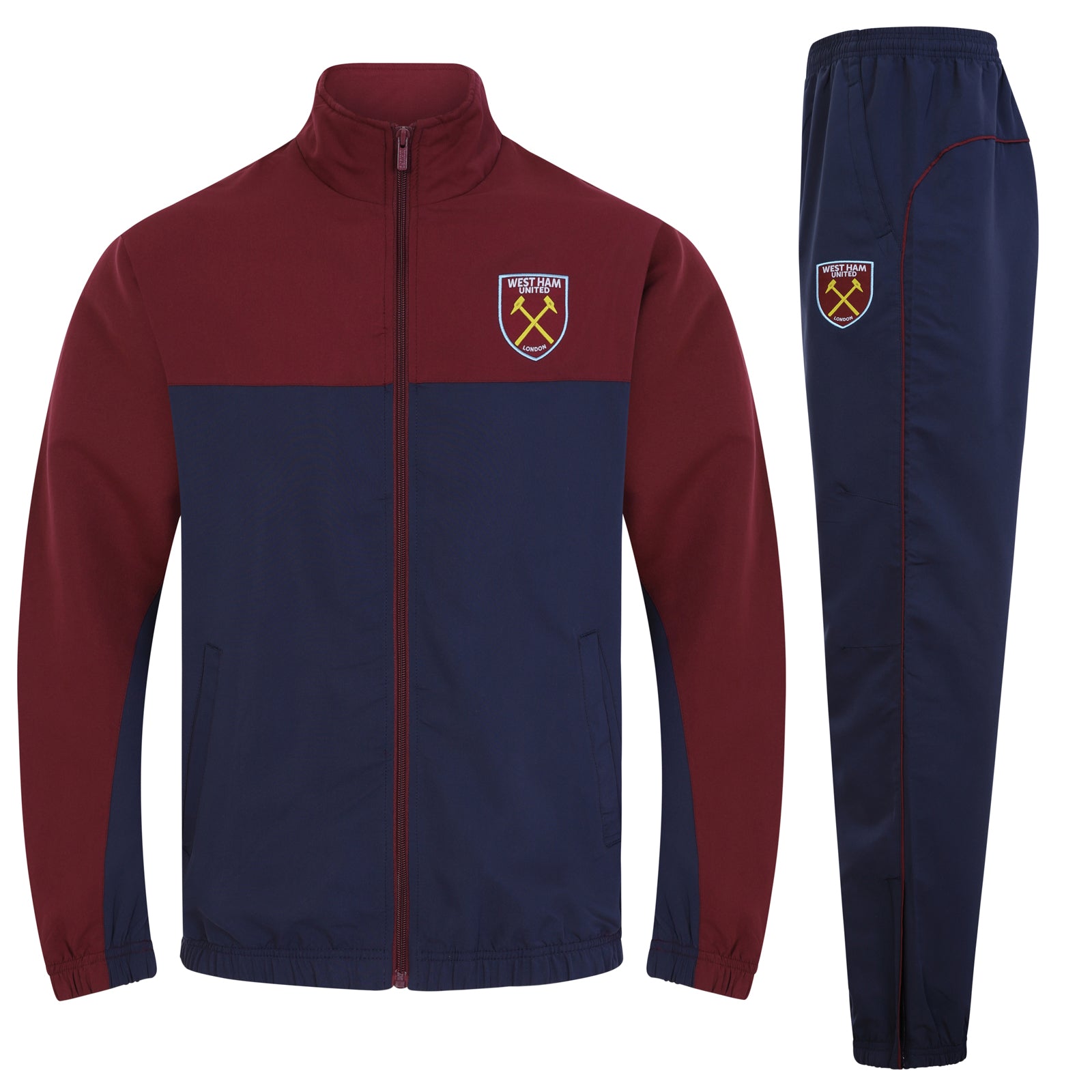 West Ham adults tracksuit in navy blue with club crest to chest and left thigh
