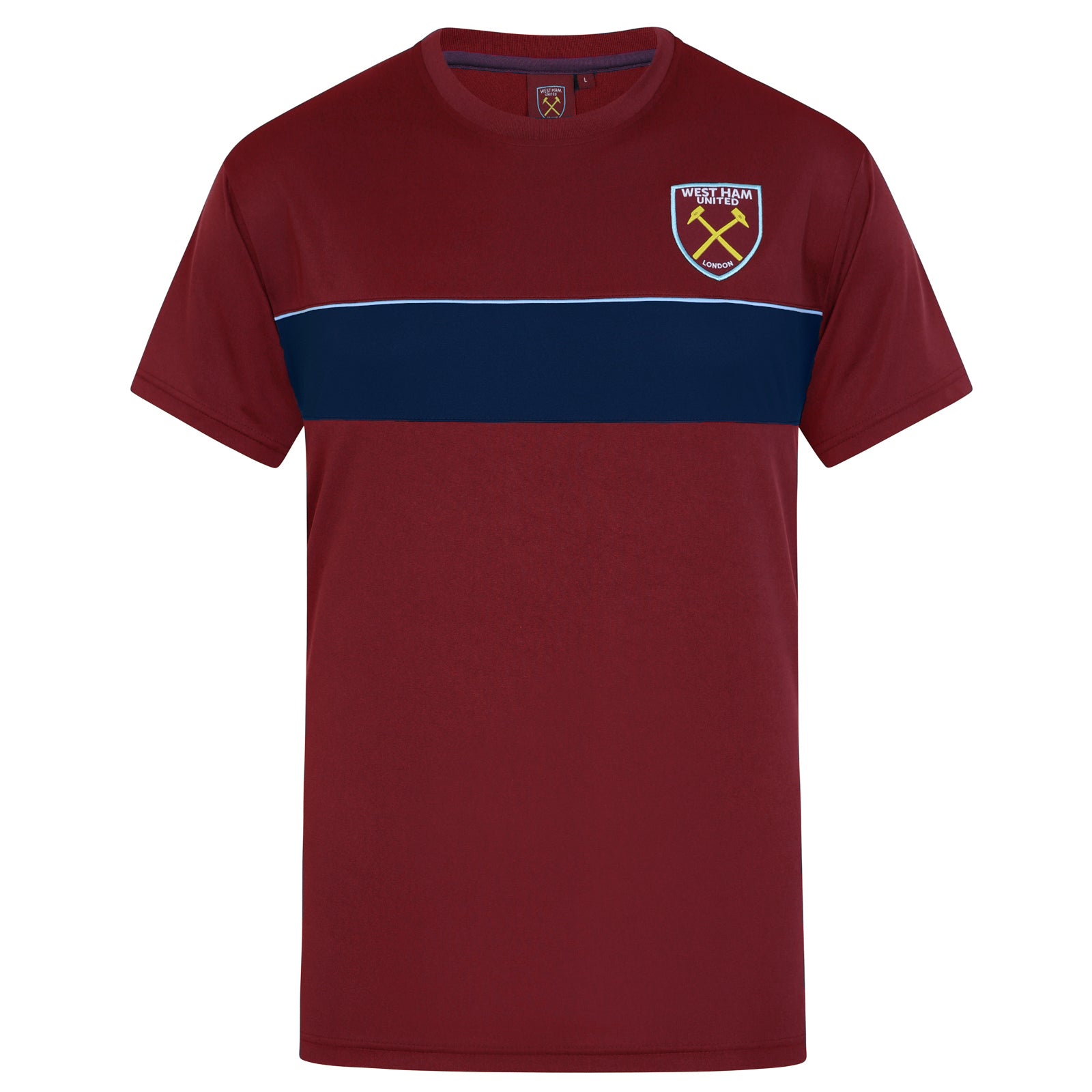 West Ham adults poly T-shirt in claret with club crest to chest