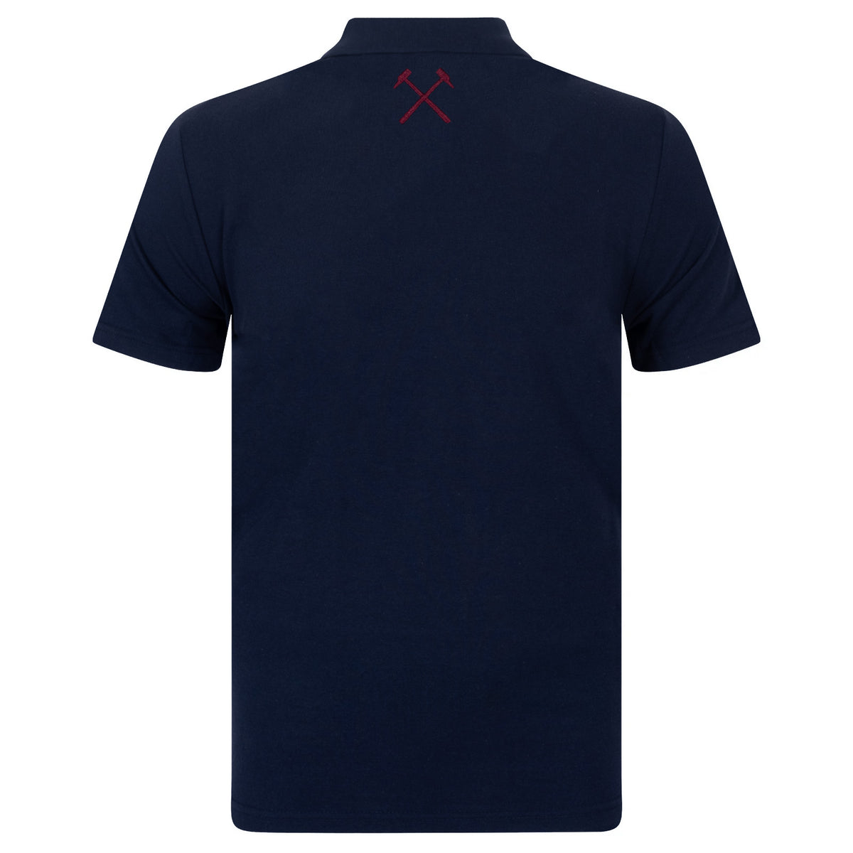 West Ham adults polo shirt in navy with WHUFC badge and text to chest.