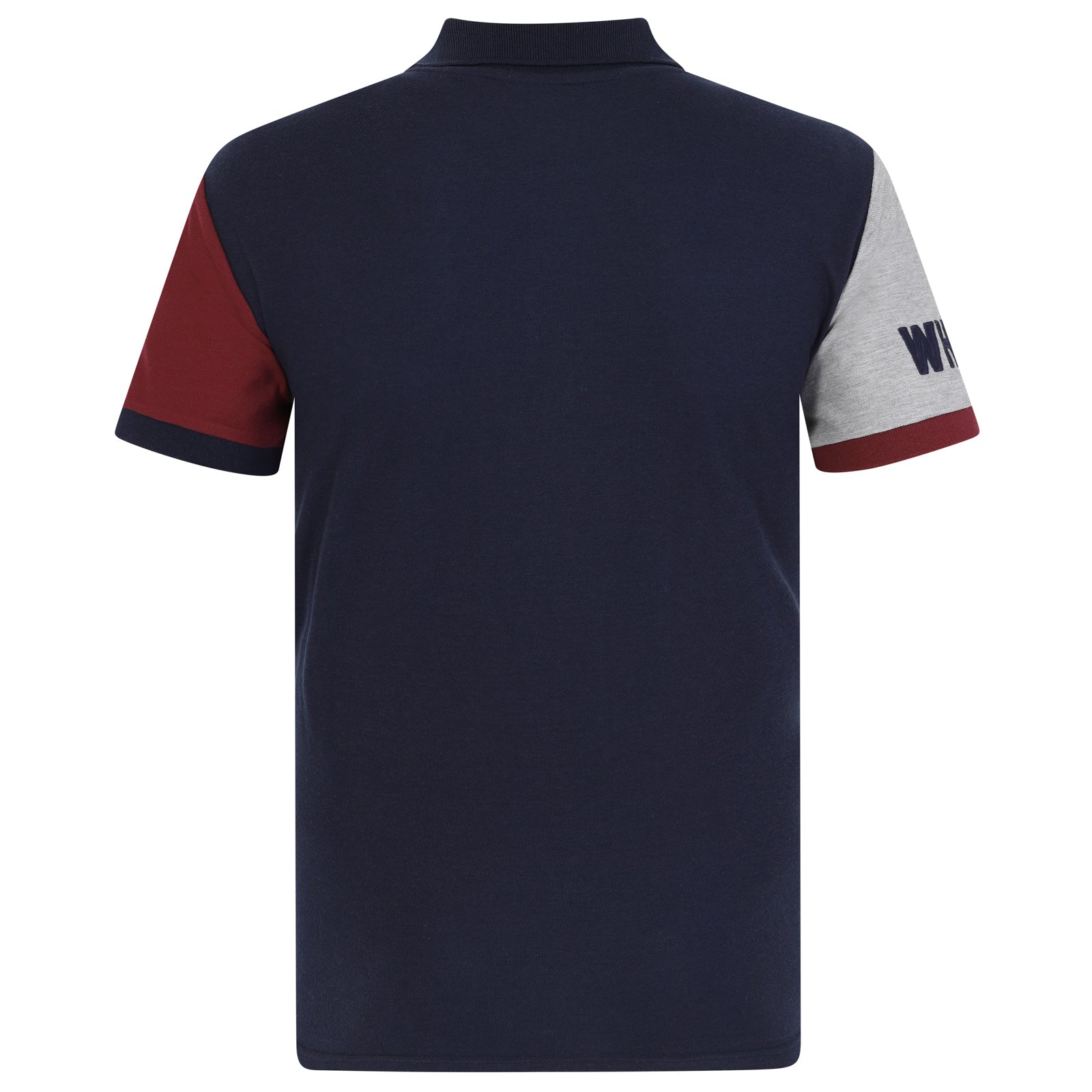 West Ham adults polo shirt in navy with contrast sleeve and WHUFC badge to the chest.